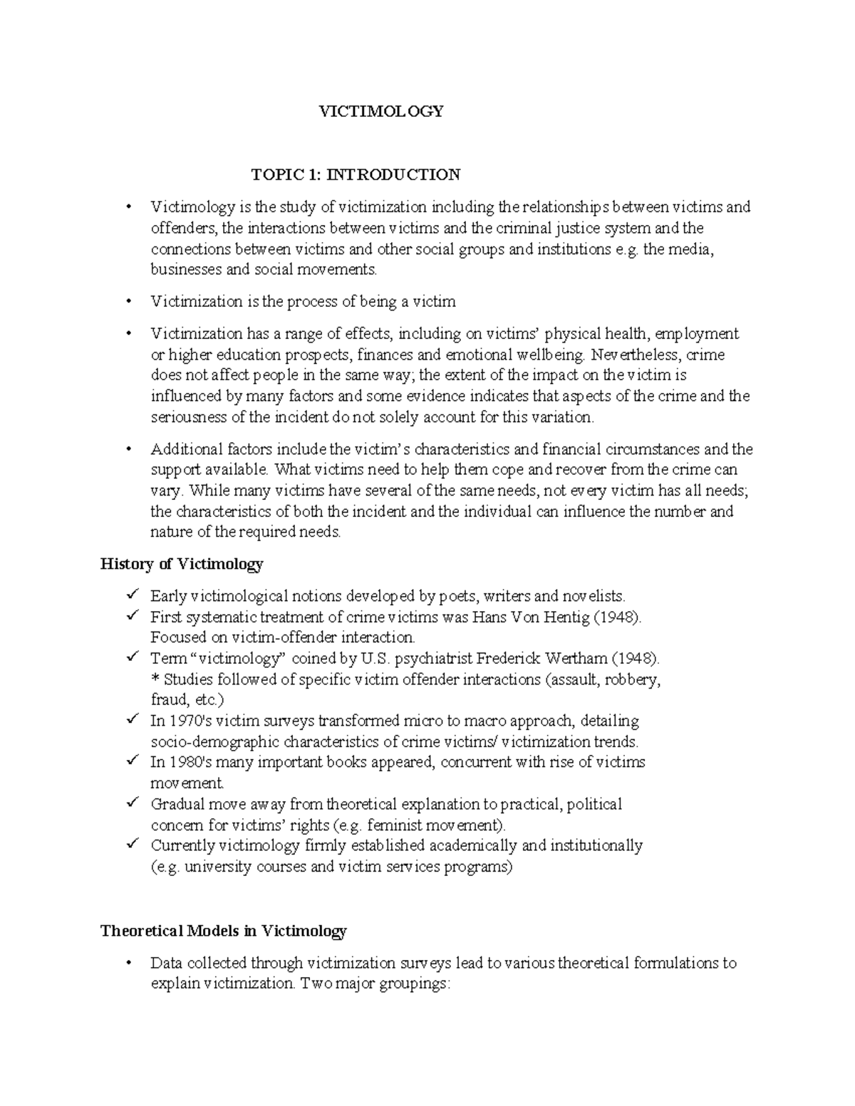 Victimology Notes: An Introduction to Key Concepts and Theories - Studocu