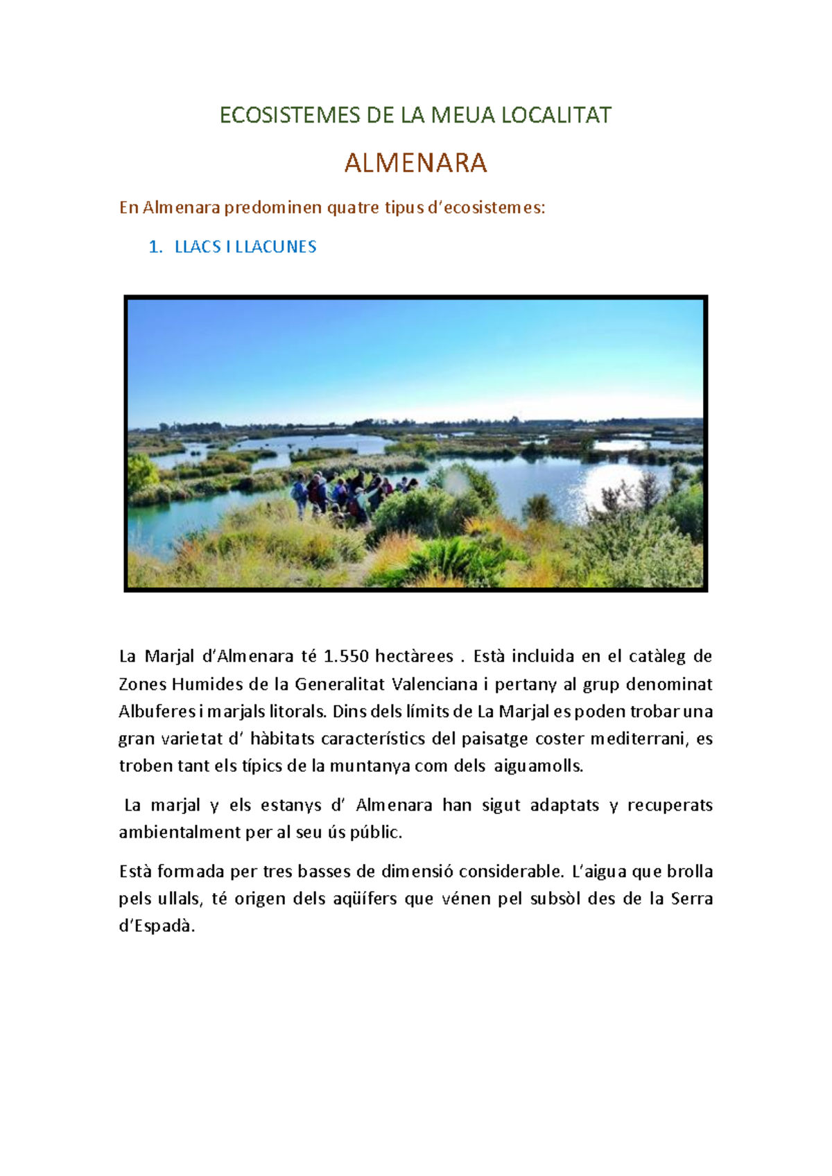 Ecosistemes de la Meua Localitat a Almenara: Tipus i Flora - Studocu
