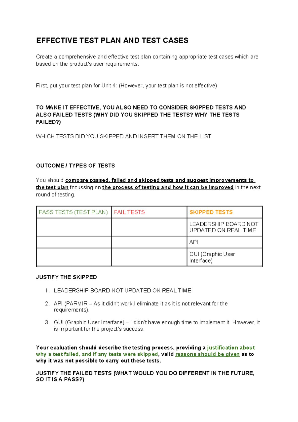 Effective TEST PLAN AND TEST Cases - EFFECTIVE TEST PLAN AND TEST CASES ...