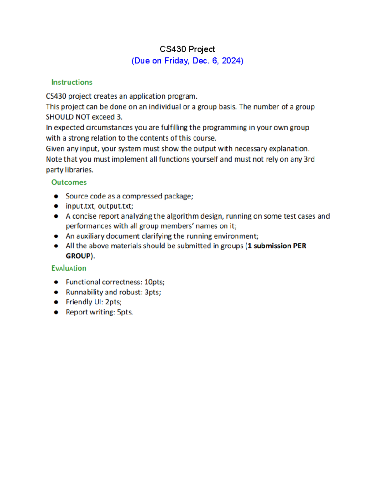 CS430 Project-F2024 - Project - CS430 Project (Due on Friday, Dec. 6 ...