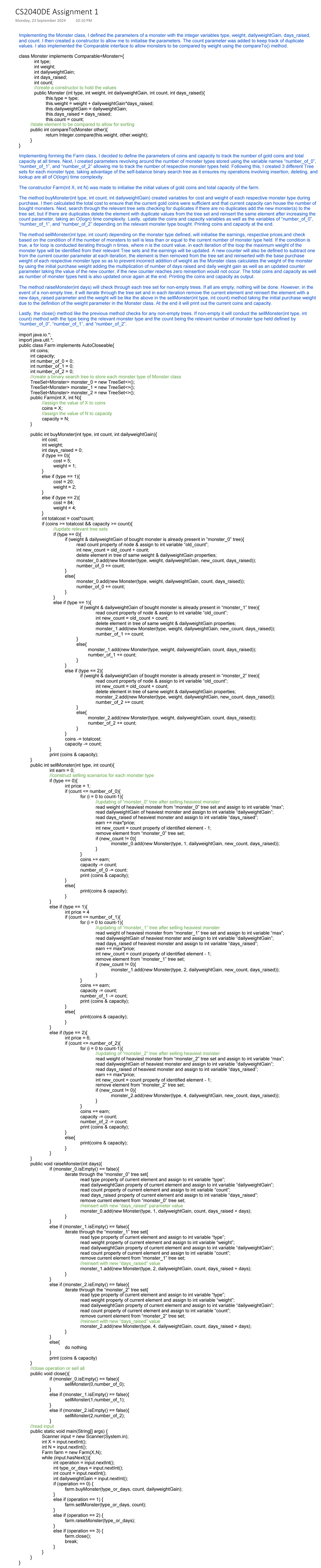 CS2040DE Assignment 1: Monster and Farm Class Implementation Details ...