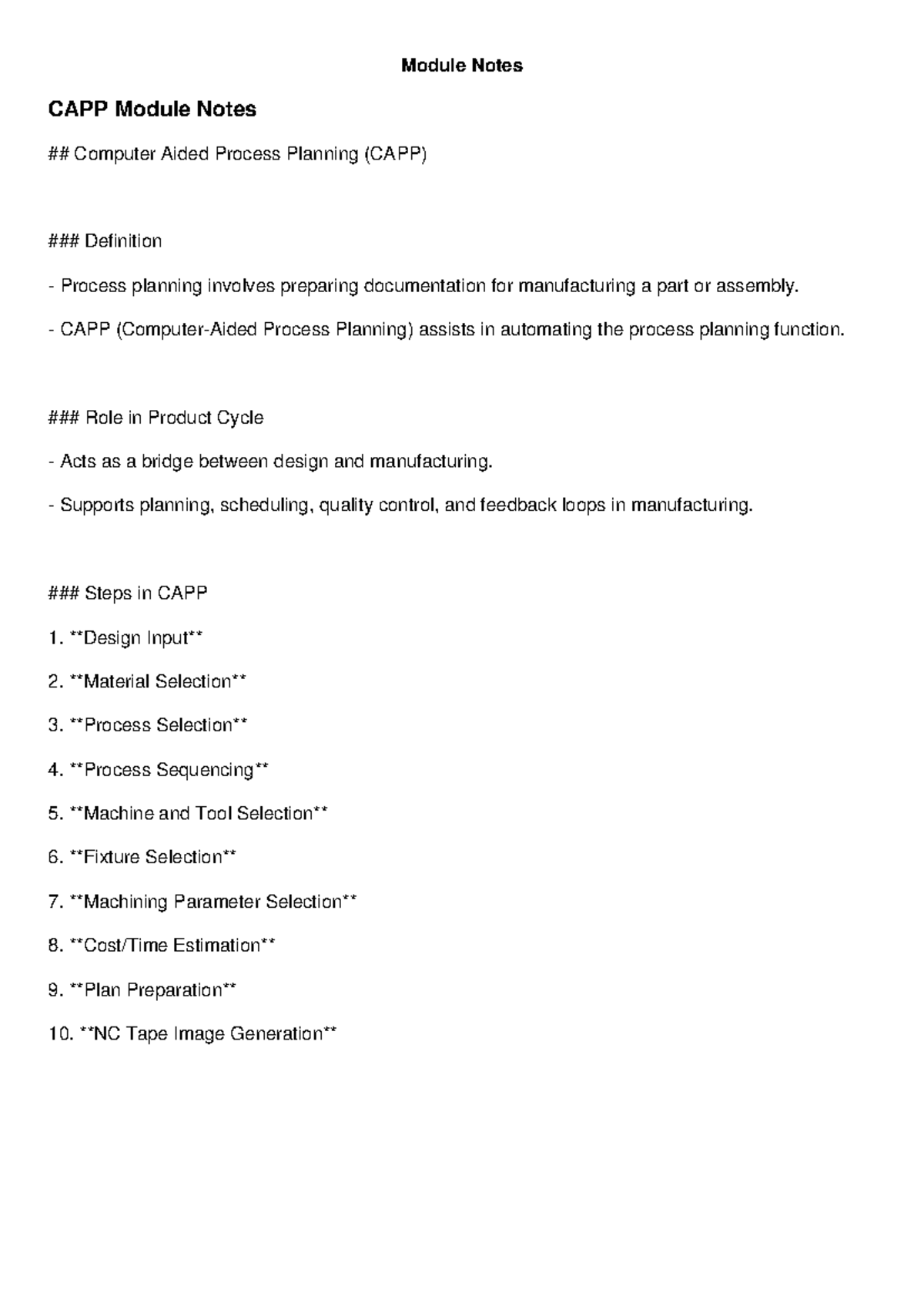 CAPP Module Notes - Topics to cover - Module Notes CAPP Module Notes ...