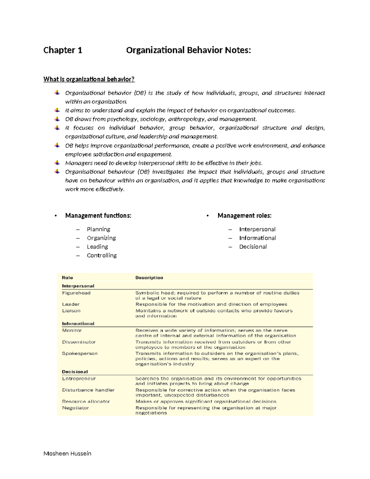 Organizational Behavior Notes C1-5 - Chapter 1 Organizational Behavior ...
