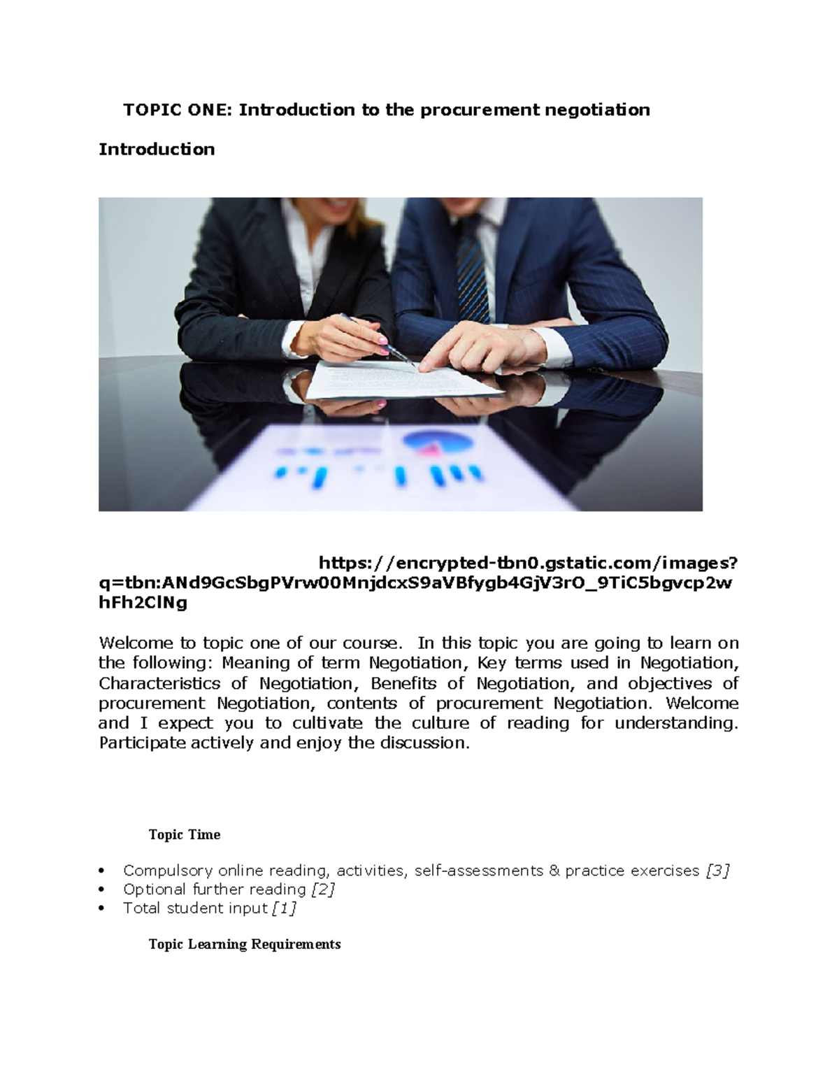 Topic 1: Intro to Procurement Negotiation Concepts and Benefits - Studocu