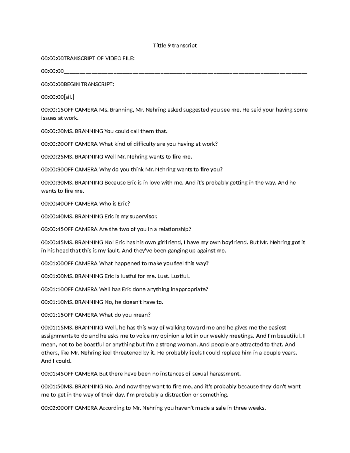 Tittle 9 Transcript: Insights on Workplace Issues and Dynamics - Studocu