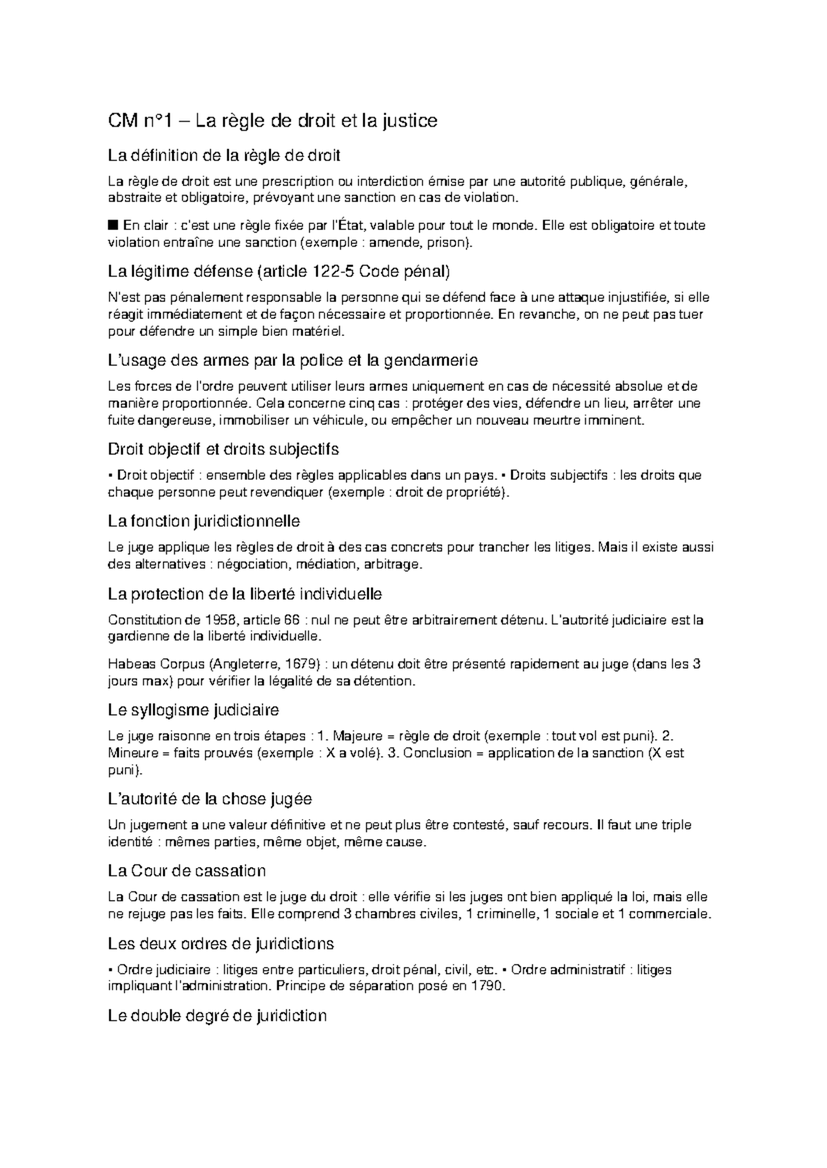 CM Droit Simplifié : La Règle de Droit et la Justice - Studocu