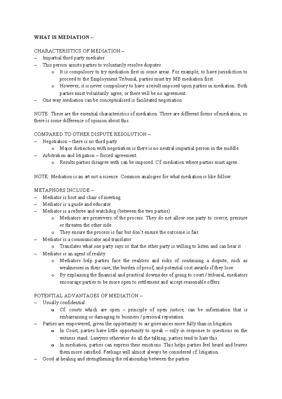 Mediation Exam Prep Notes (Course Code: MB) - Key Concepts & Techniques ...