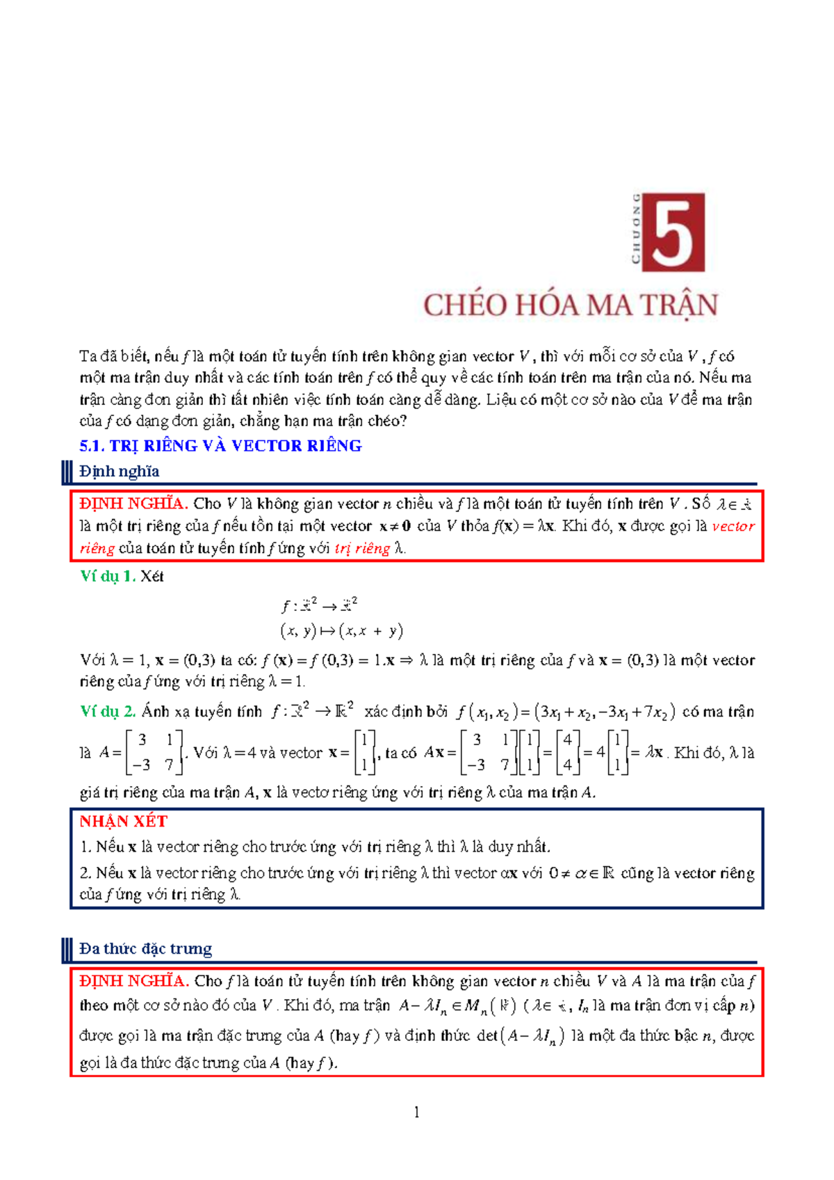 Dstt-C5: Trị Riêng và Vector Riêng trong Toán Tử Tuyến Tính - Studocu