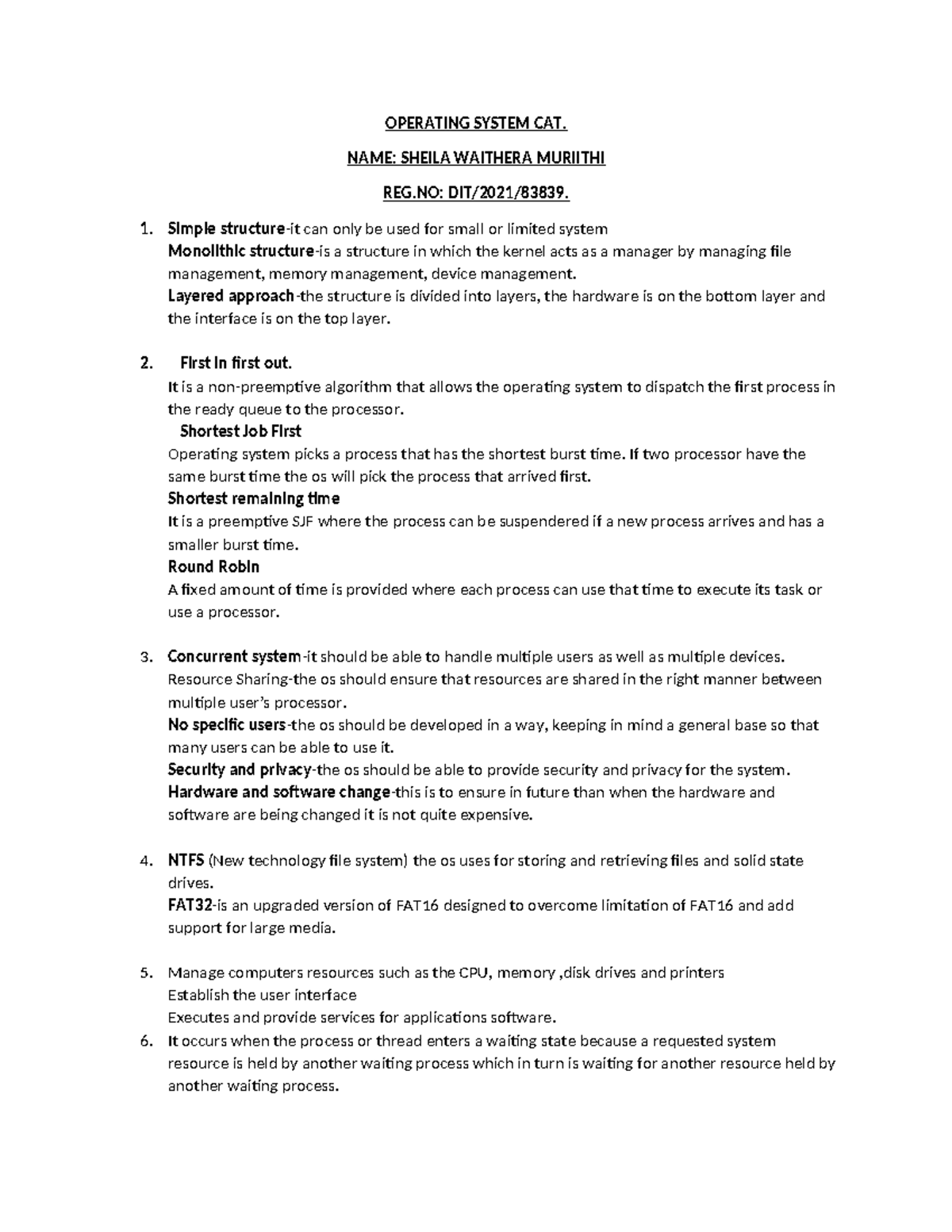 Operating System CAT - Overview and Key Concepts - Studocu