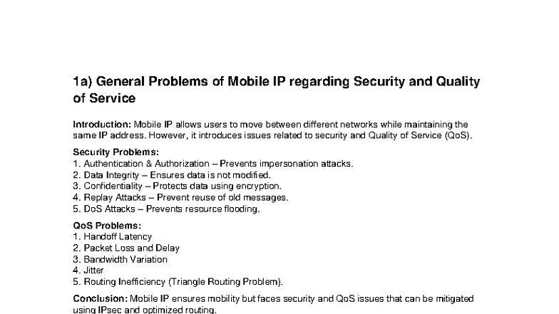 Mobile Computing (7 Marks) - Security & QoS Issues in Mobile IP - Studocu