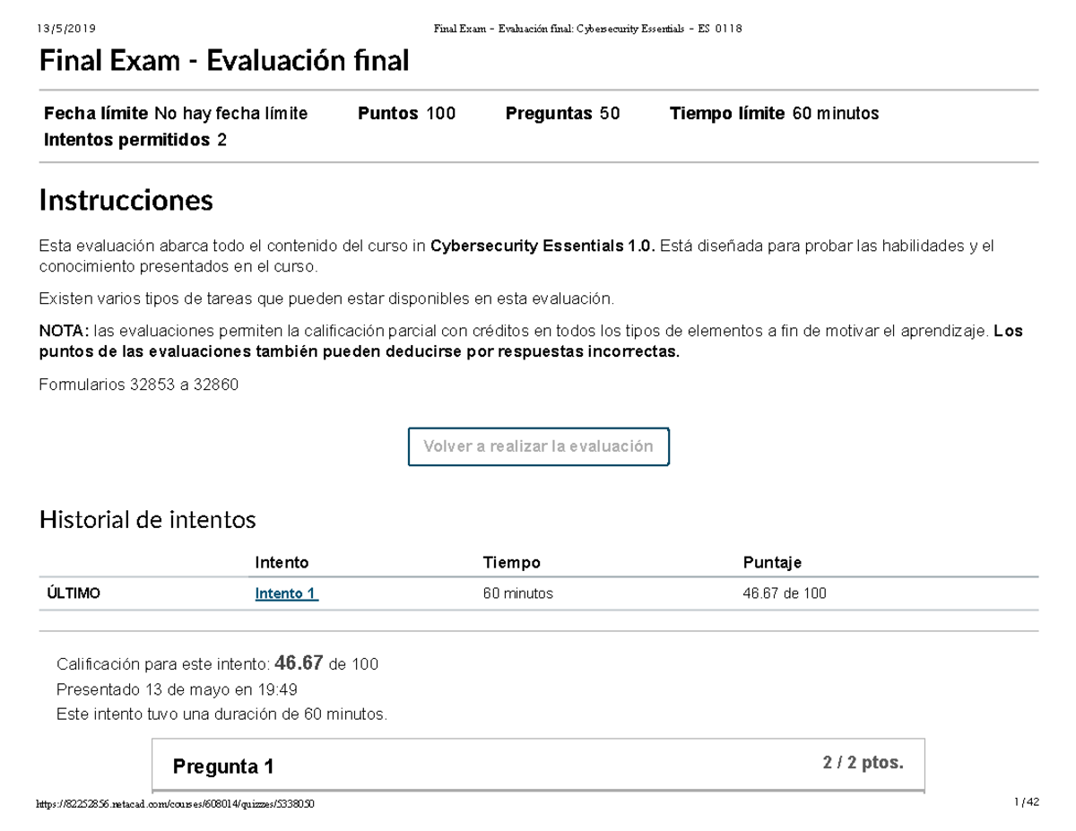 Final Exam -Evaluacion final - Final Exam - Evaluación