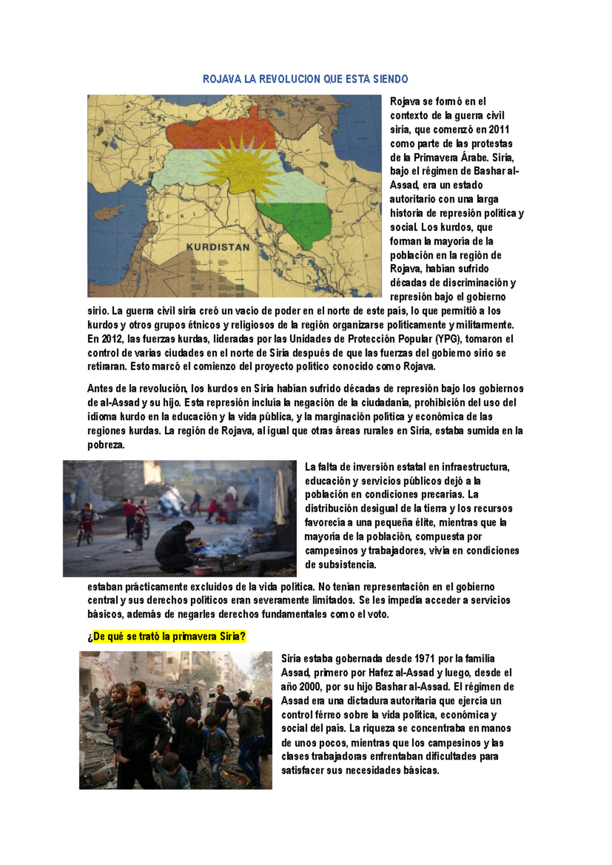 Rojava: La Revolución en Construcción de los Kurdos en Siria - Studocu