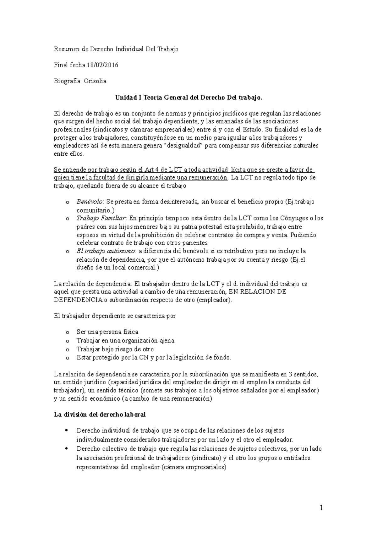 Unidad I - Resumen Derecho Laboral y de la Seguridad Social - Resumen ...