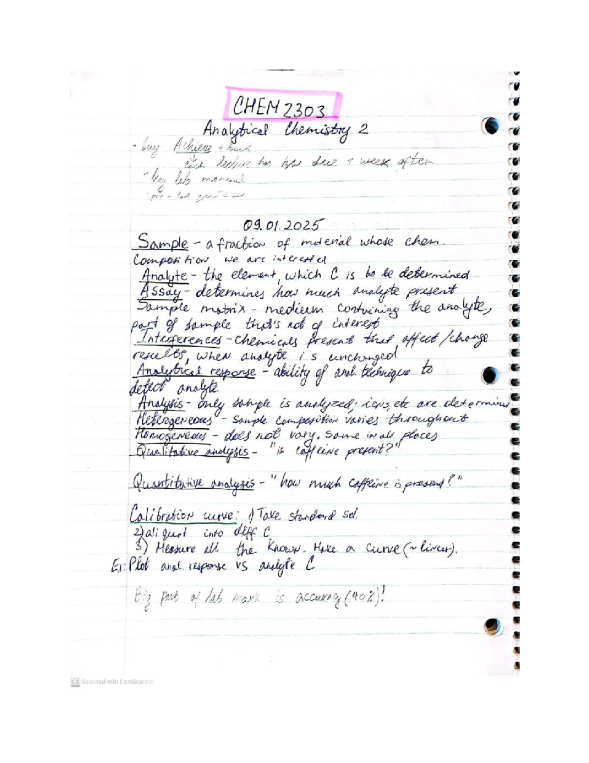 CHEM 2303 Analytical Chemistry 2 Lecture 1: Key Concepts and Techniques ...