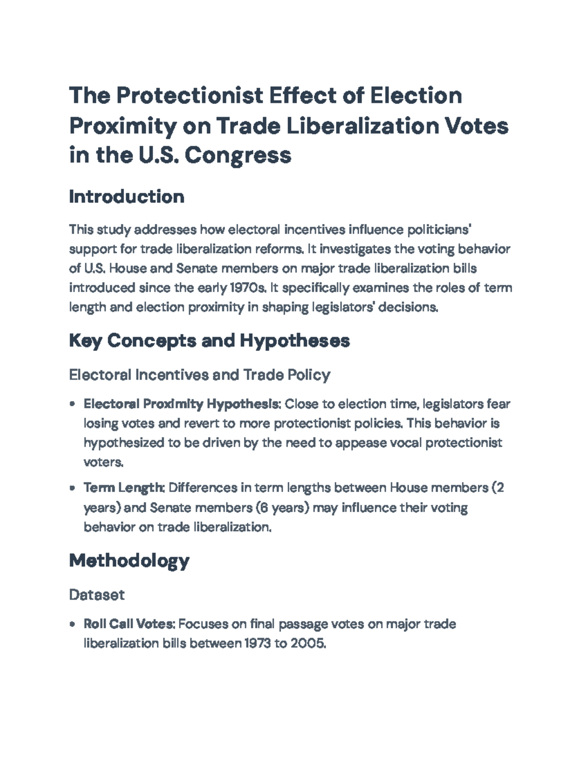 Electoral Incentives and Trade Liberalization Votes in U.S. Congress ...