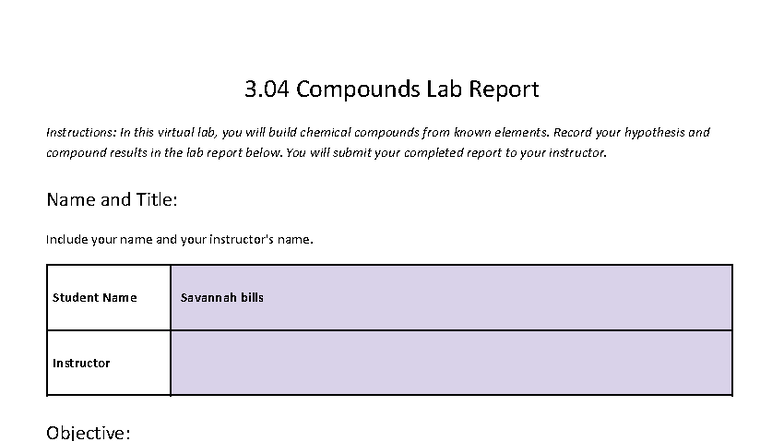 3.04 Compounds Lab Report: Building Chemical Compounds - Studocu