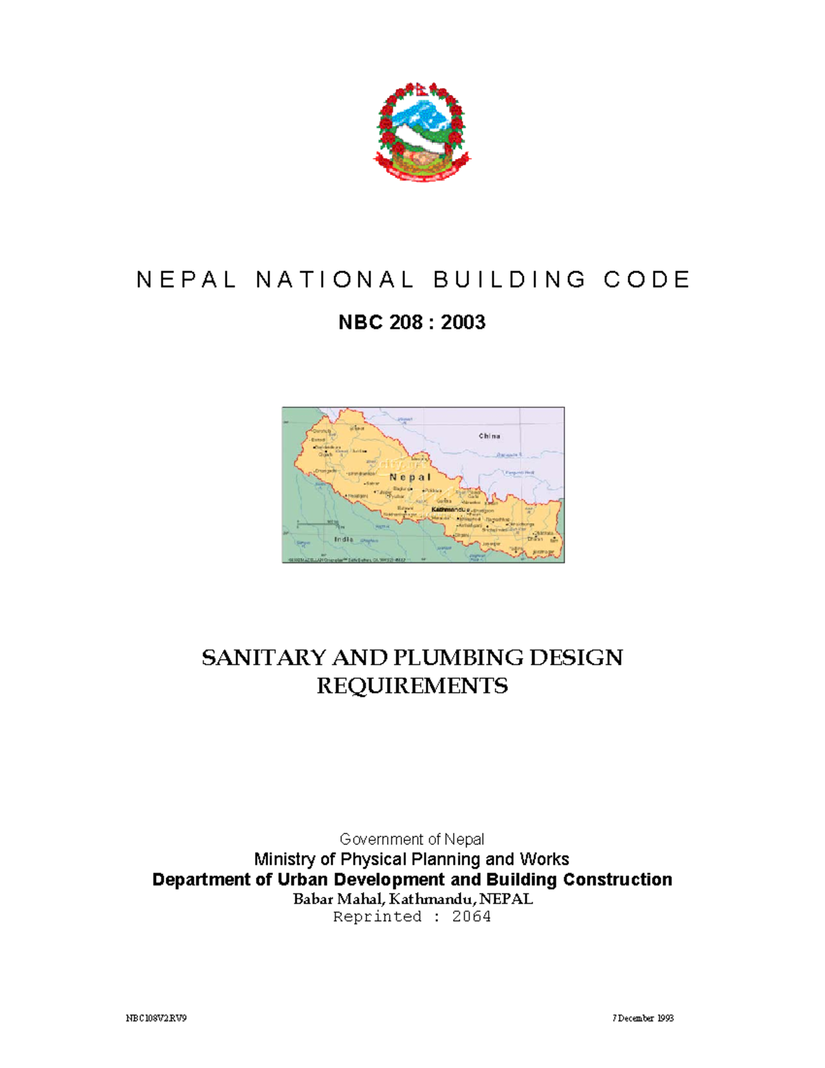 NBC 208 Sanitary and Plumbing Design Standards for Buildings - Document Preview