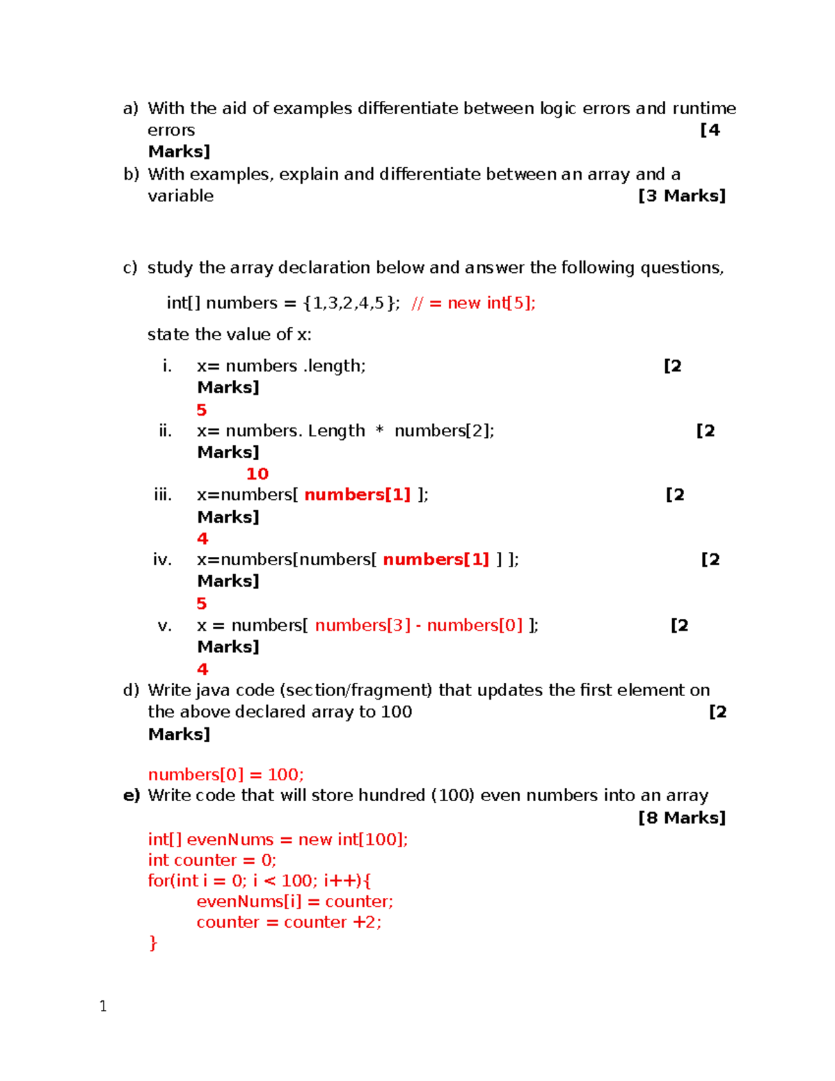 Revision Questions for Java Programming (CS101) - May 2026 - Studocu