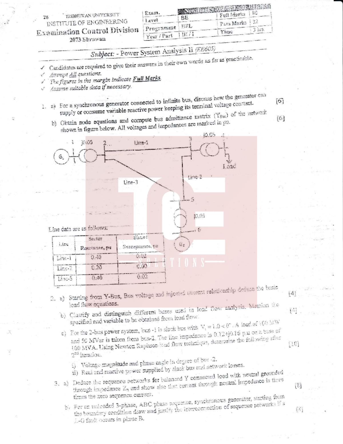 Power System Analysis II (EE 605) Past Exam Questions - Studocu