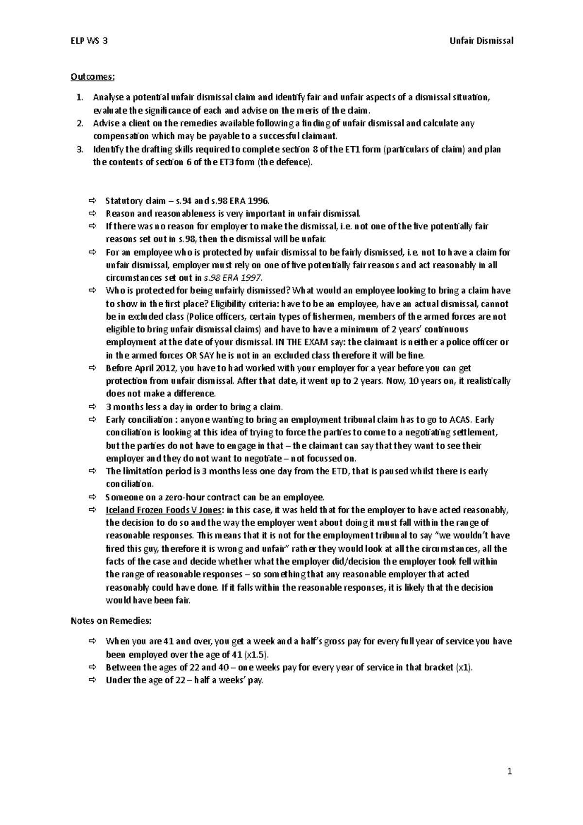 Employment Law and Practice Workshop 3: Unfair Dismissal Analysis ...