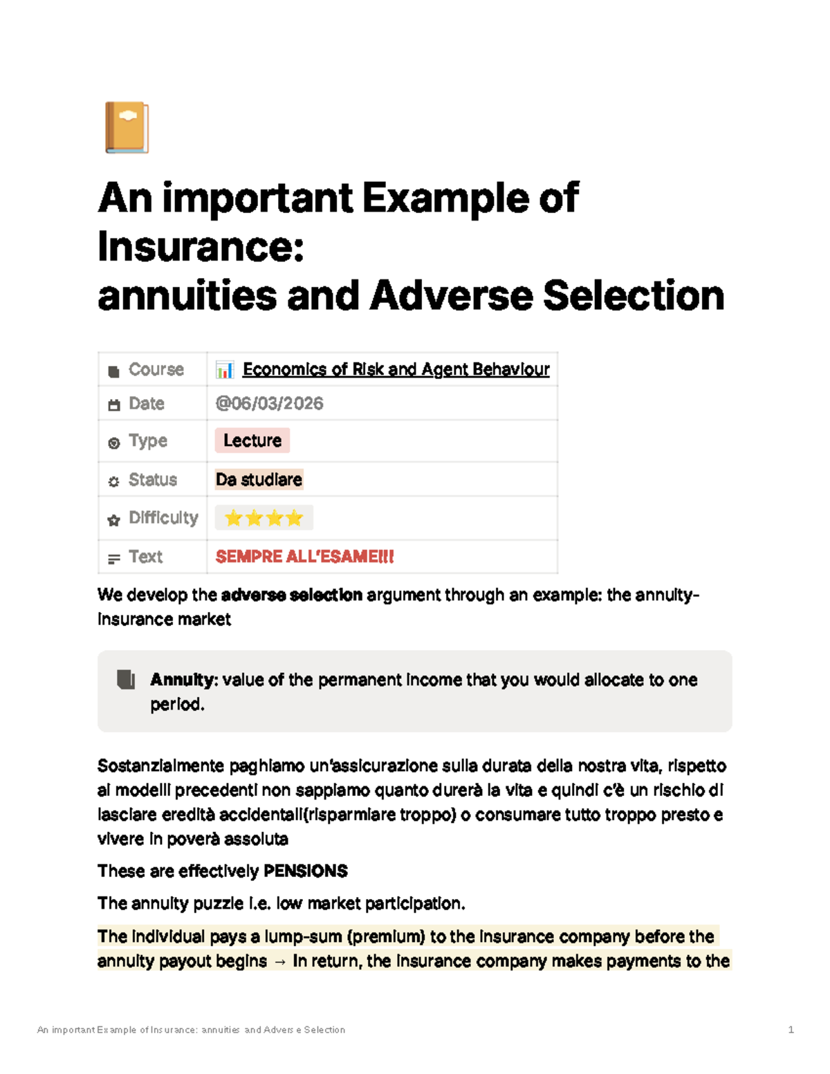 📚 ECON 101: Lecture on Annuities and Adverse Selection in Insurance ...