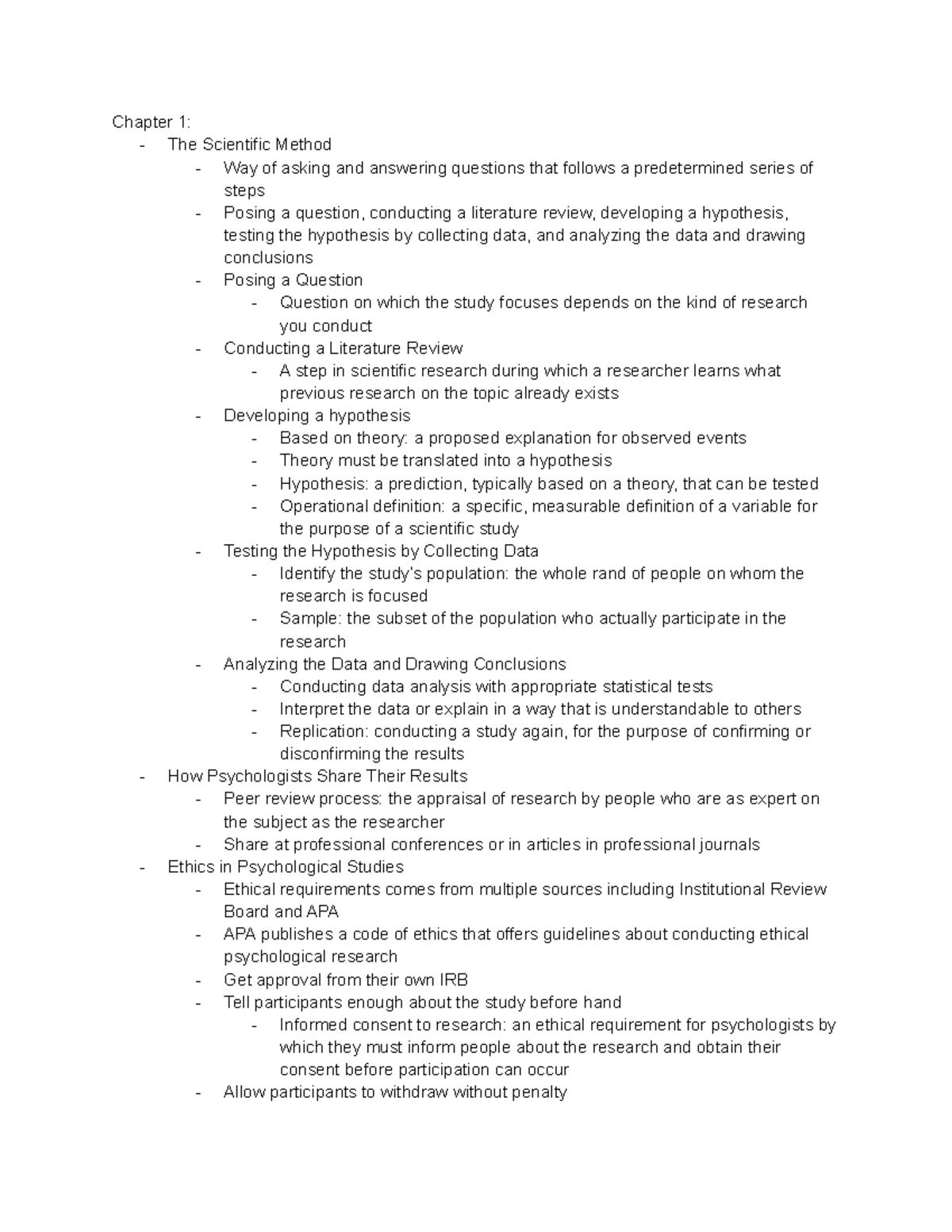 Exam 1 Review (PSY101) - Overview of Topics from Chapters 1-4 - Studocu