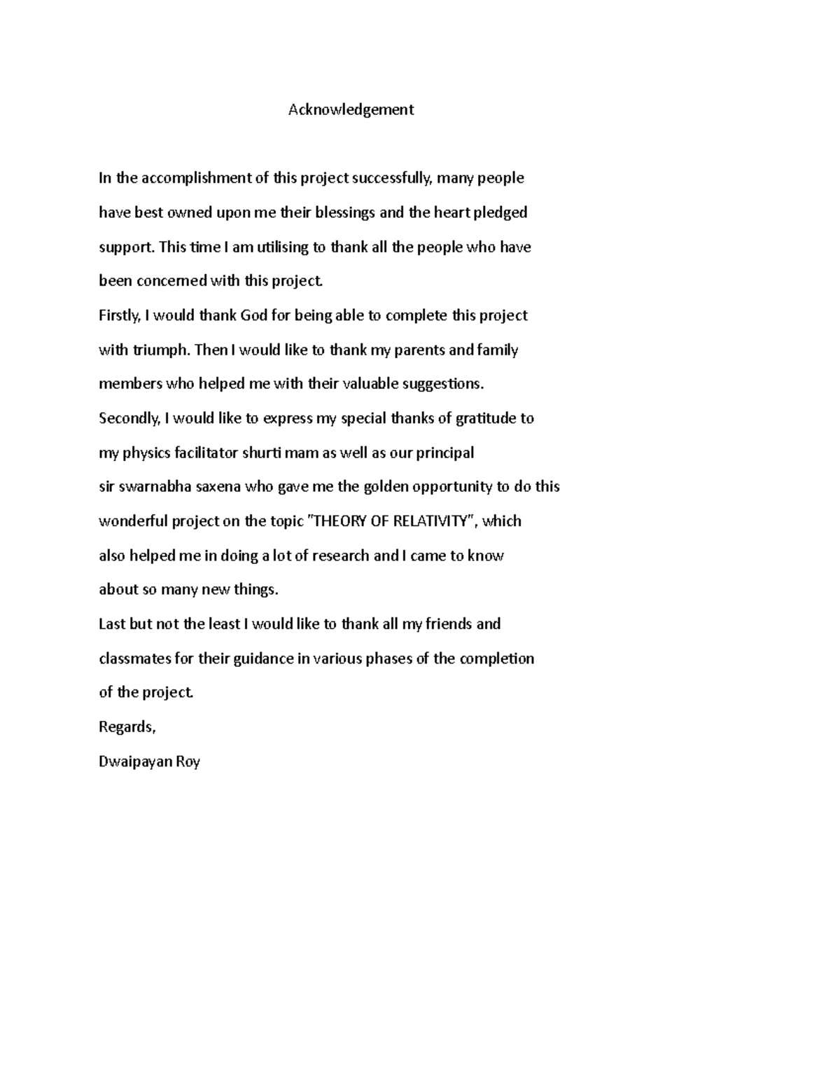 Acknowledgement and Overview of the Theory of Relativity (PHYS 101 ...