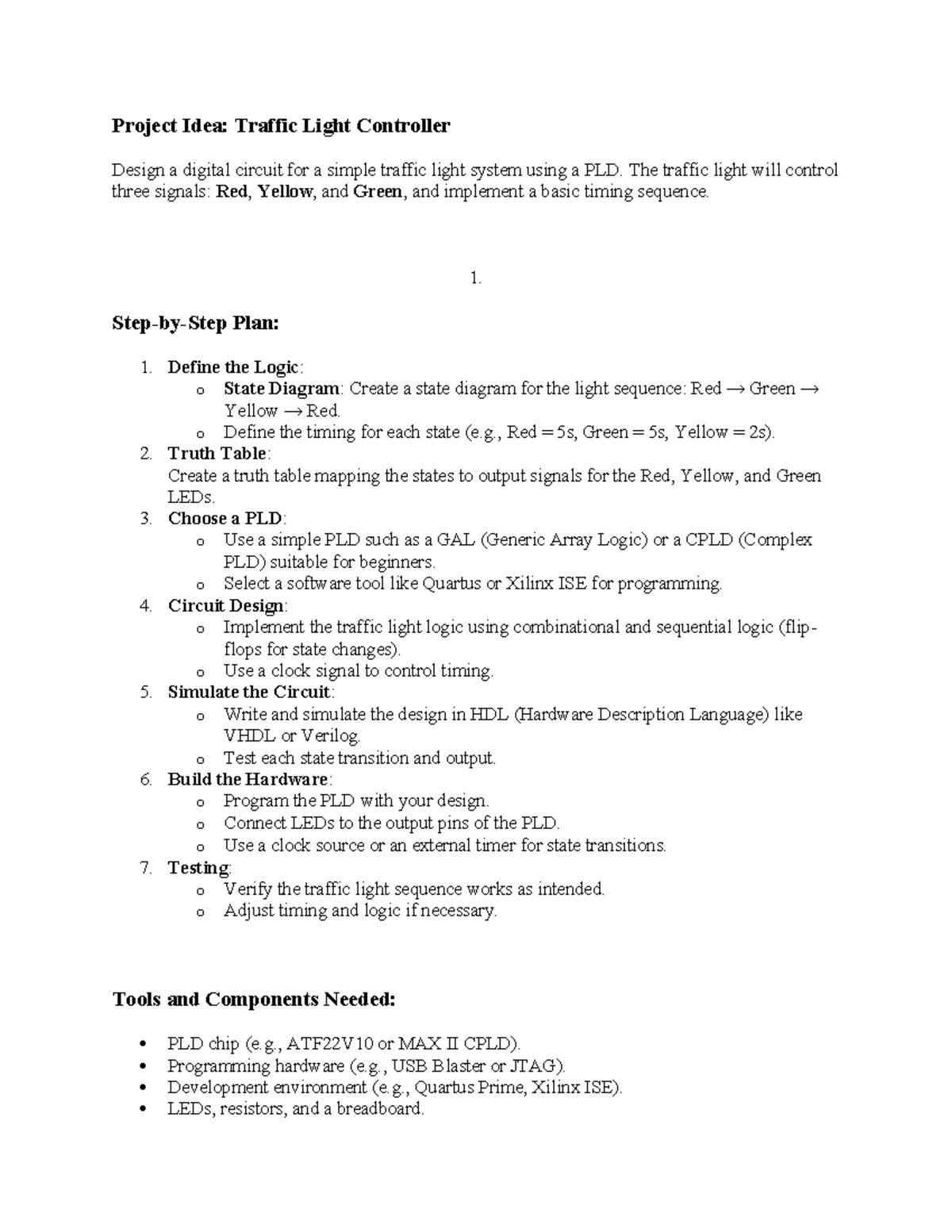 CS 1105 Project: Traffic Light Controller Design Using PLD - Studocu