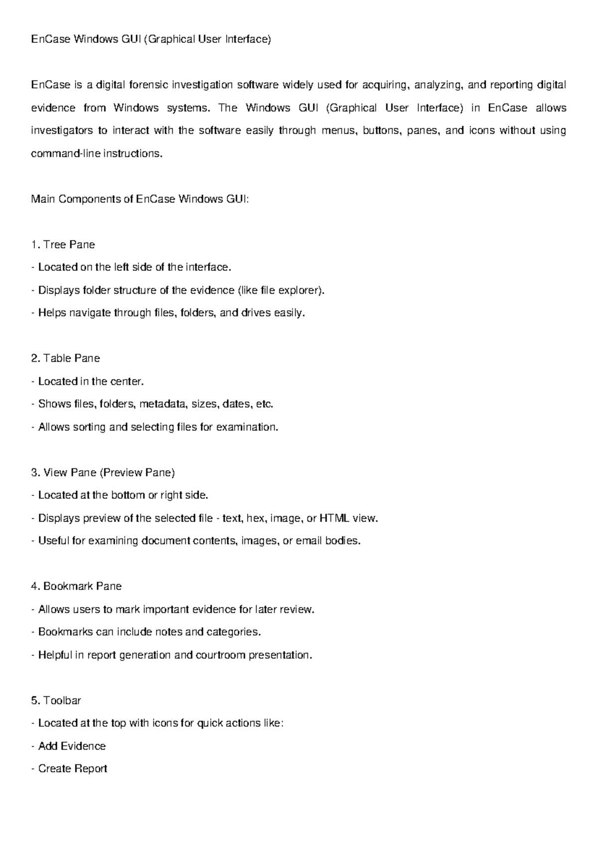 EnCase Windows GUI Overview: Key Components & Functions - Studocu