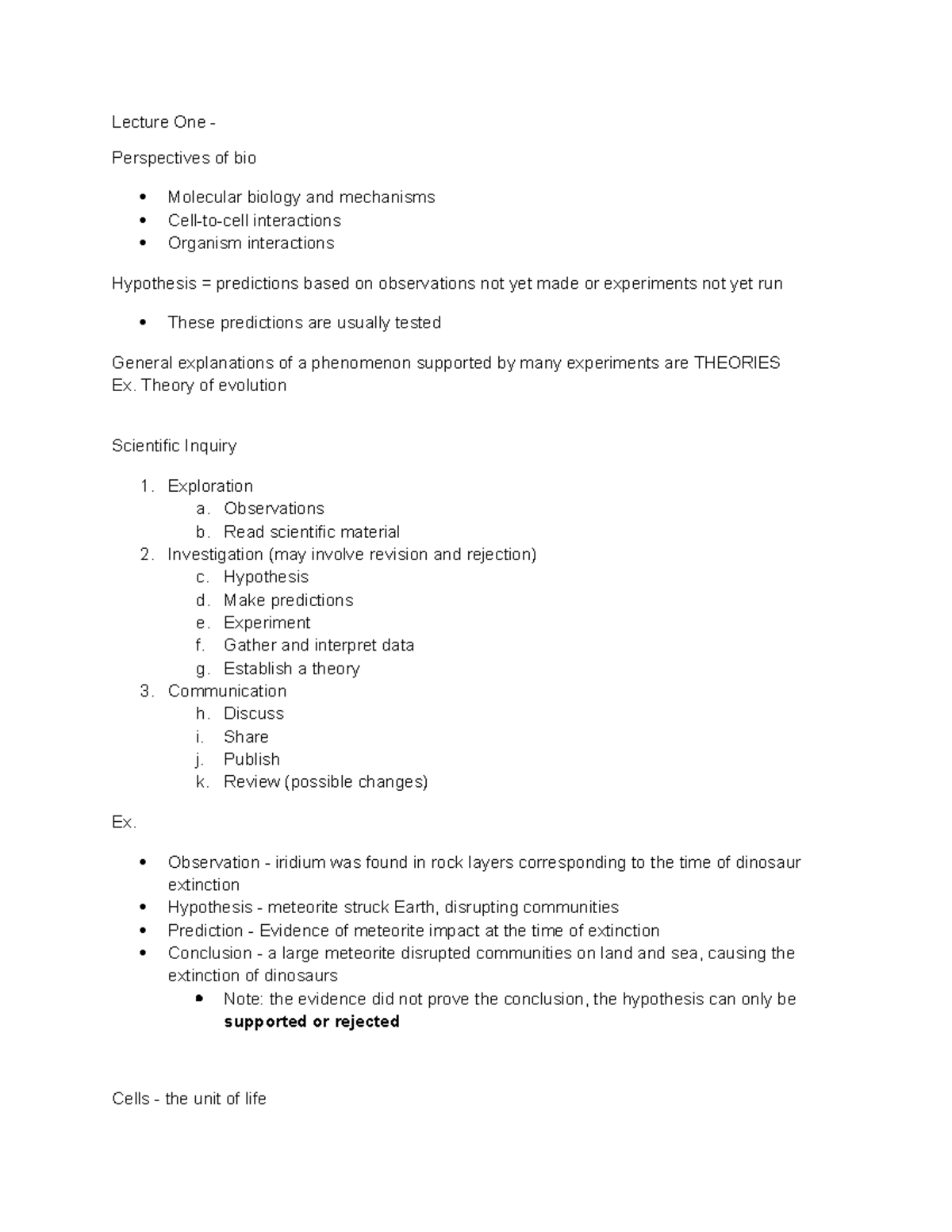 Bio 101 - Lecture 1: Perspectives on Biology and Scientific Inquiry ...