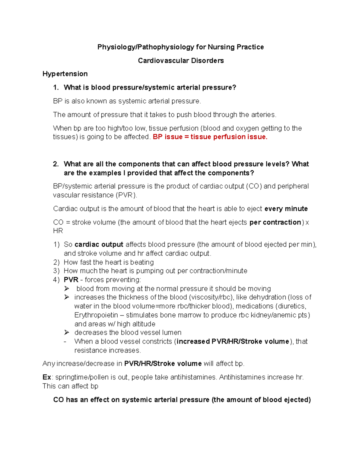 Patho - Study Guide for Exam #2 - Physiology/Pathophysiology for ...