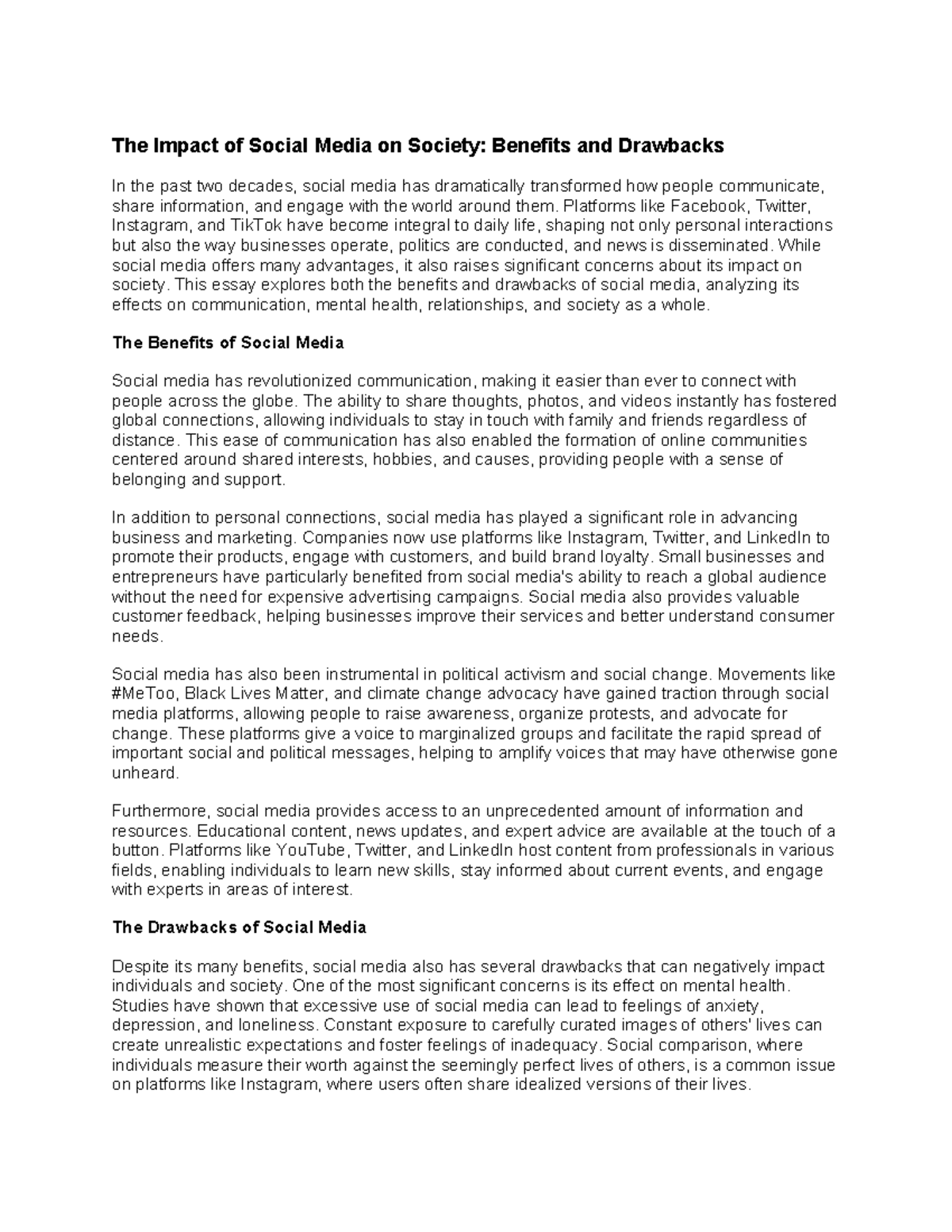 SOC101: The Impact of Social Media on Society - Pros and Cons Analysis ...