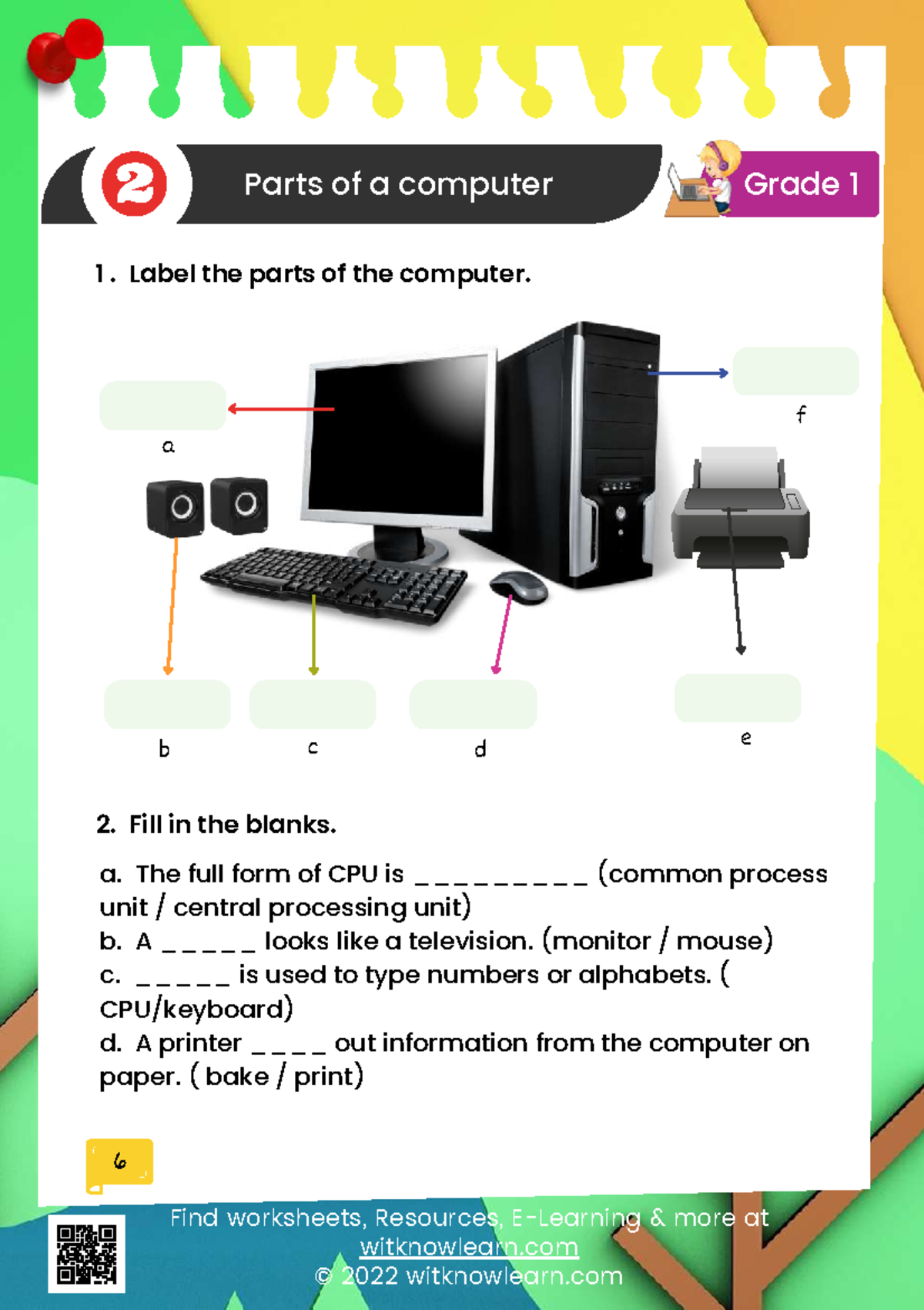 Parts of a computer class 1 worksheets with answer 0 2022 28 12 073231 ...