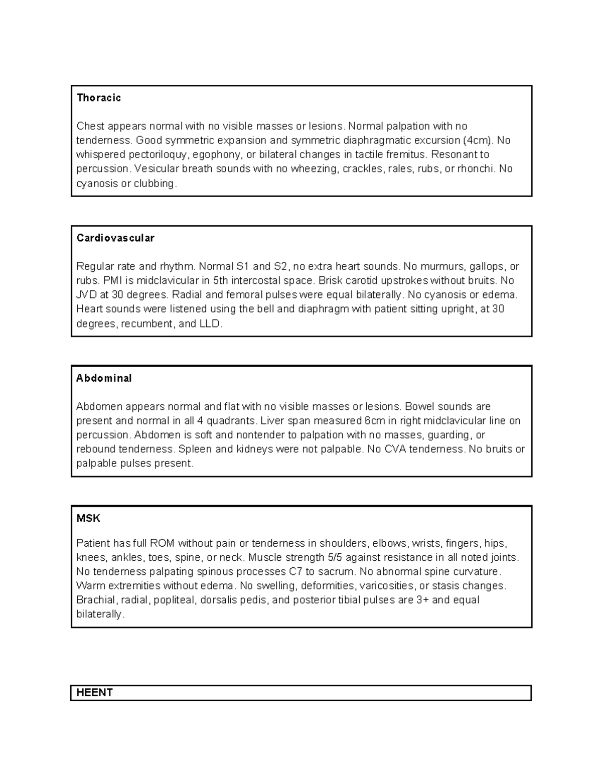 OSCE Documentation: Comprehensive Physical Exam Findings - Studocu