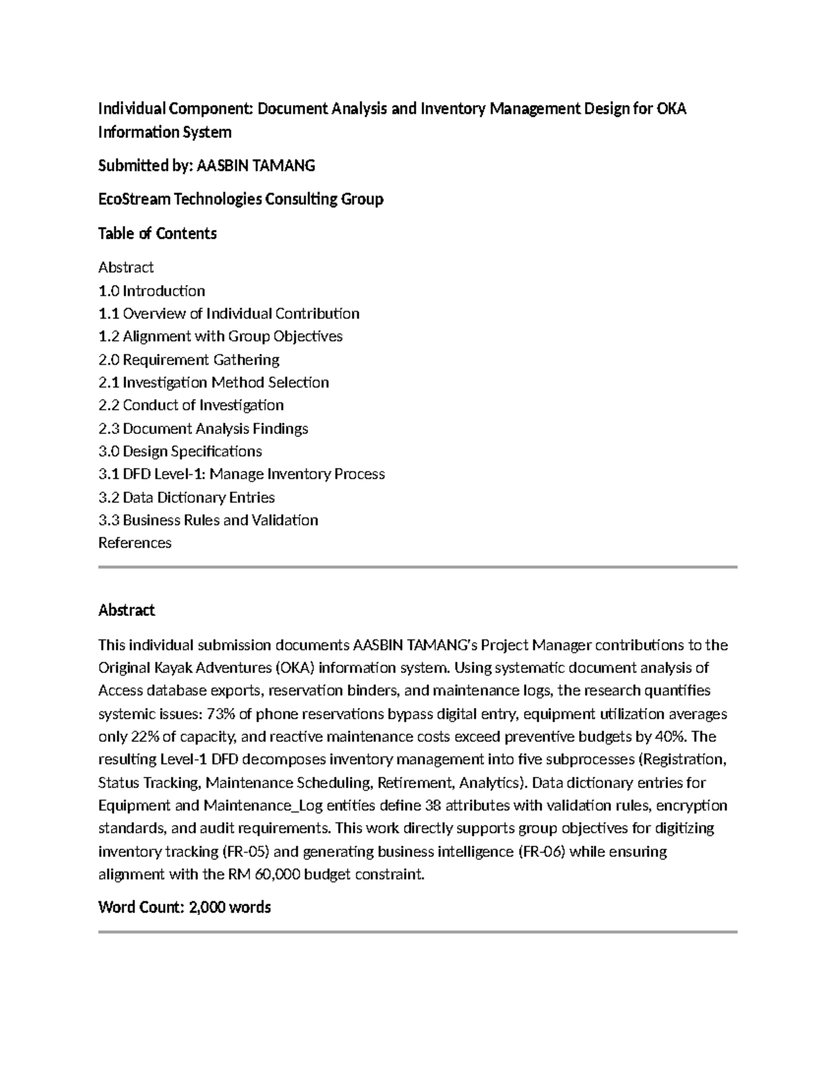 Individual Component: Document Analysis & Inventory Management Design ...