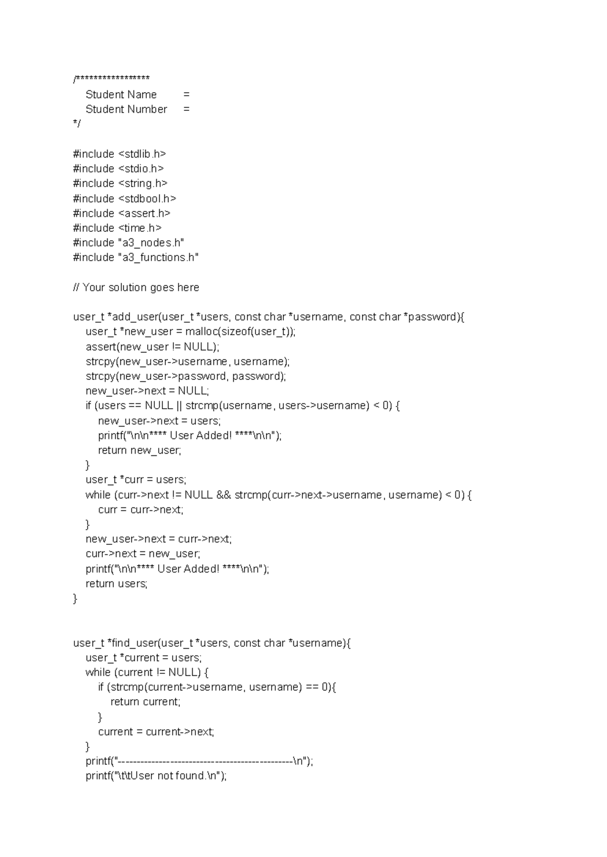 A03 Functions.c: User Management System Implementation - Studocu