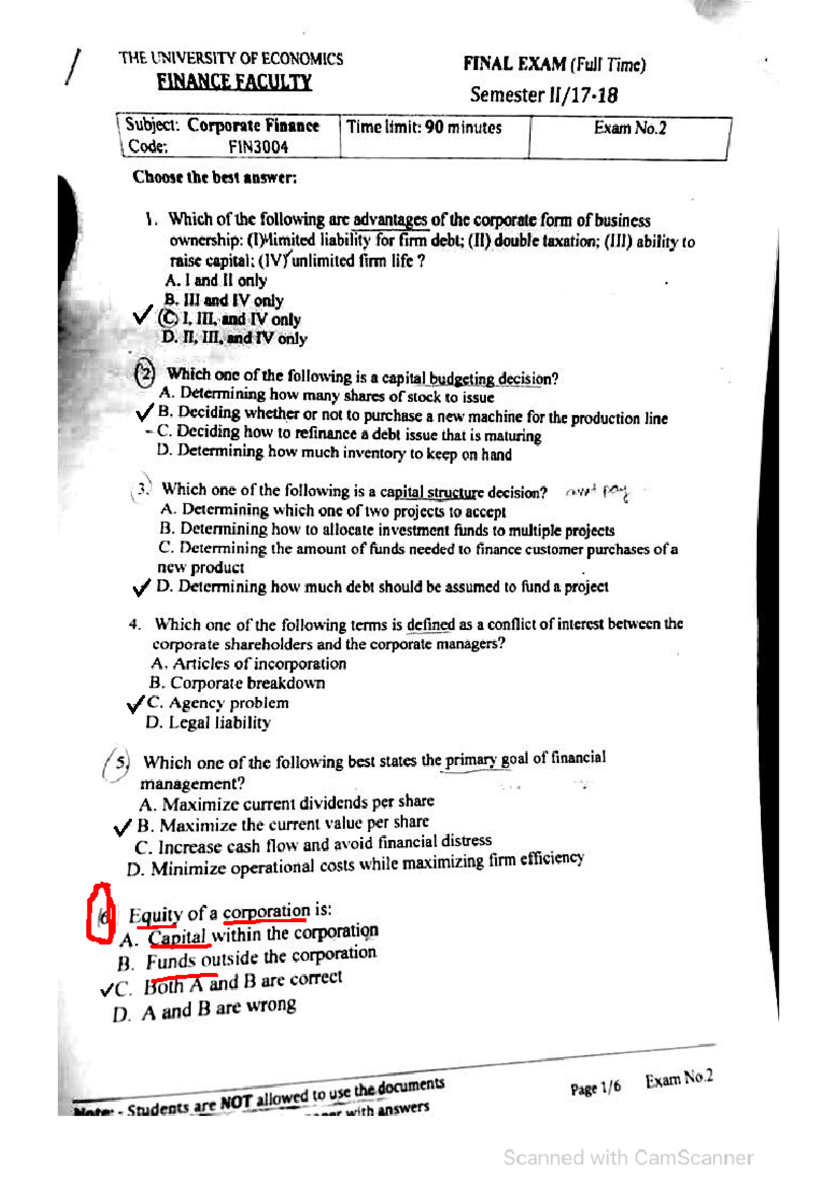 FIN3004 Corporate Finance Final Exam Study Guide - Studocu