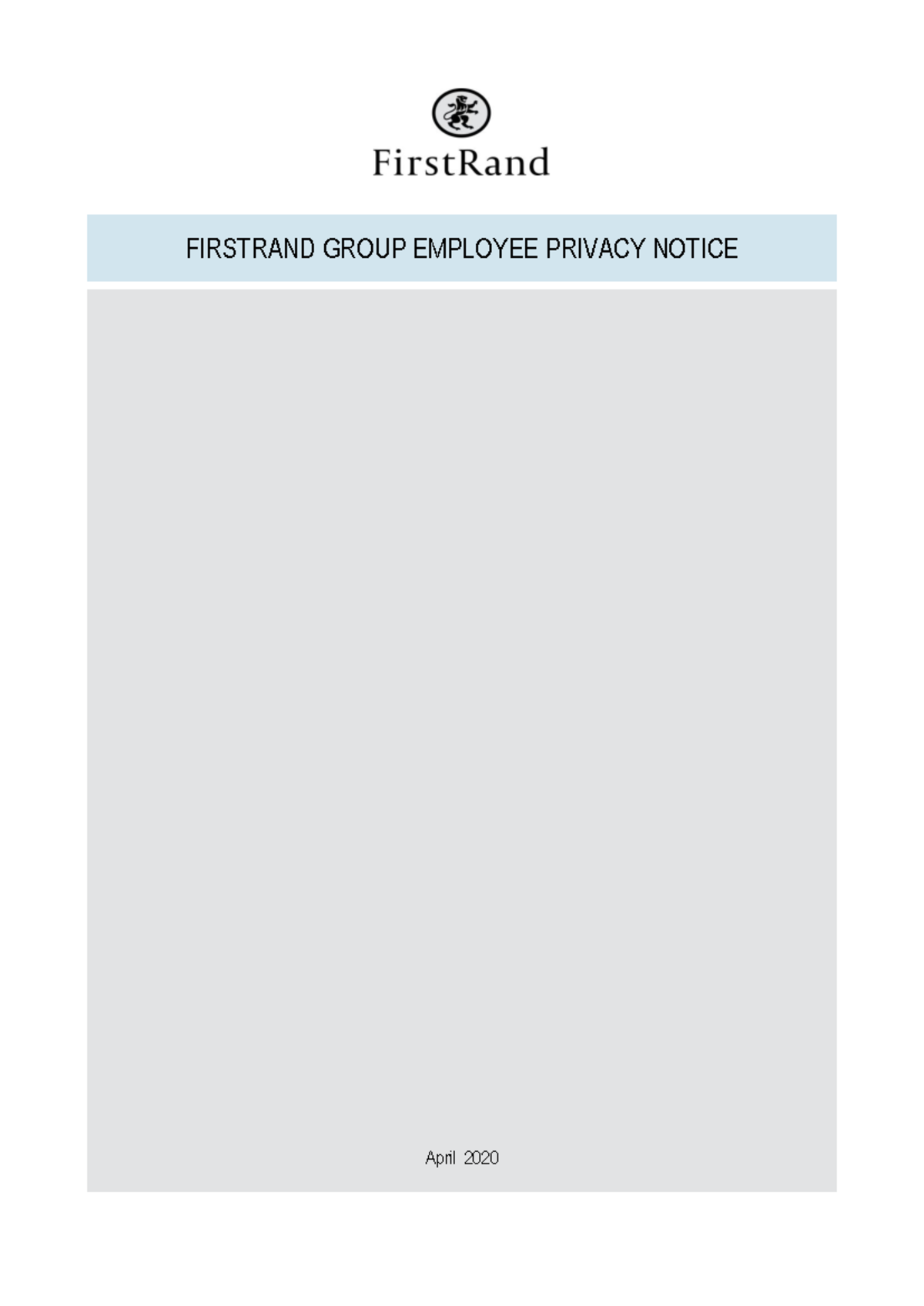 FirstRand Group Employee Privacy Notice - Version 0.5 (Apr 2020) - Studocu