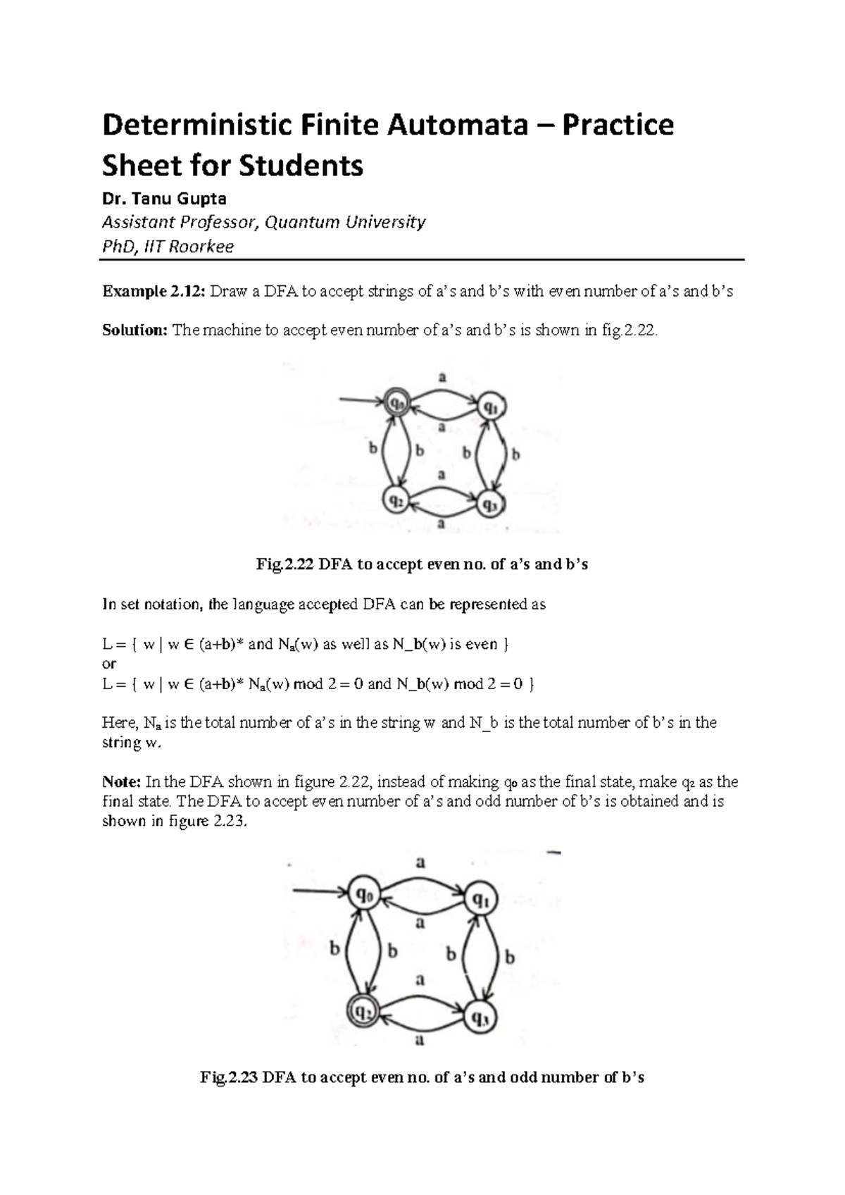 DFA Practice Questions for Final Exam - Course Code: [Insert Code ...
