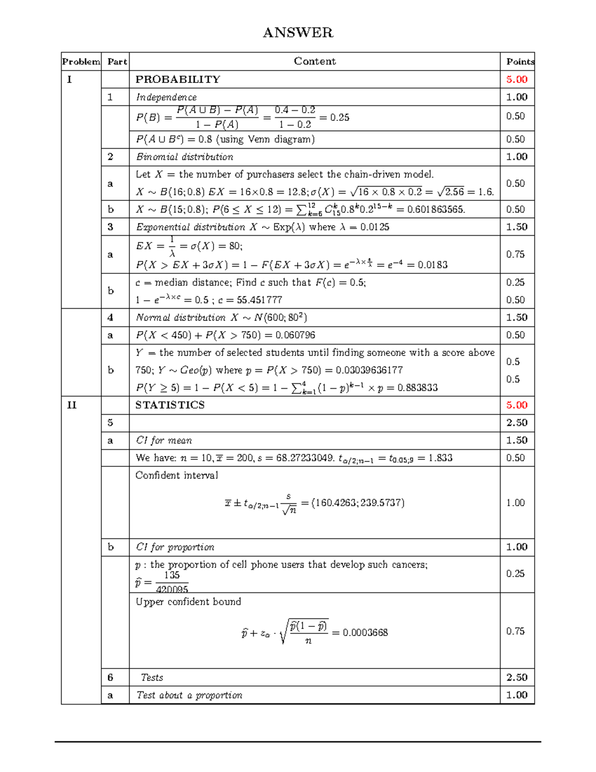 Probability and Statistics Answers (SE 3) - Studocu