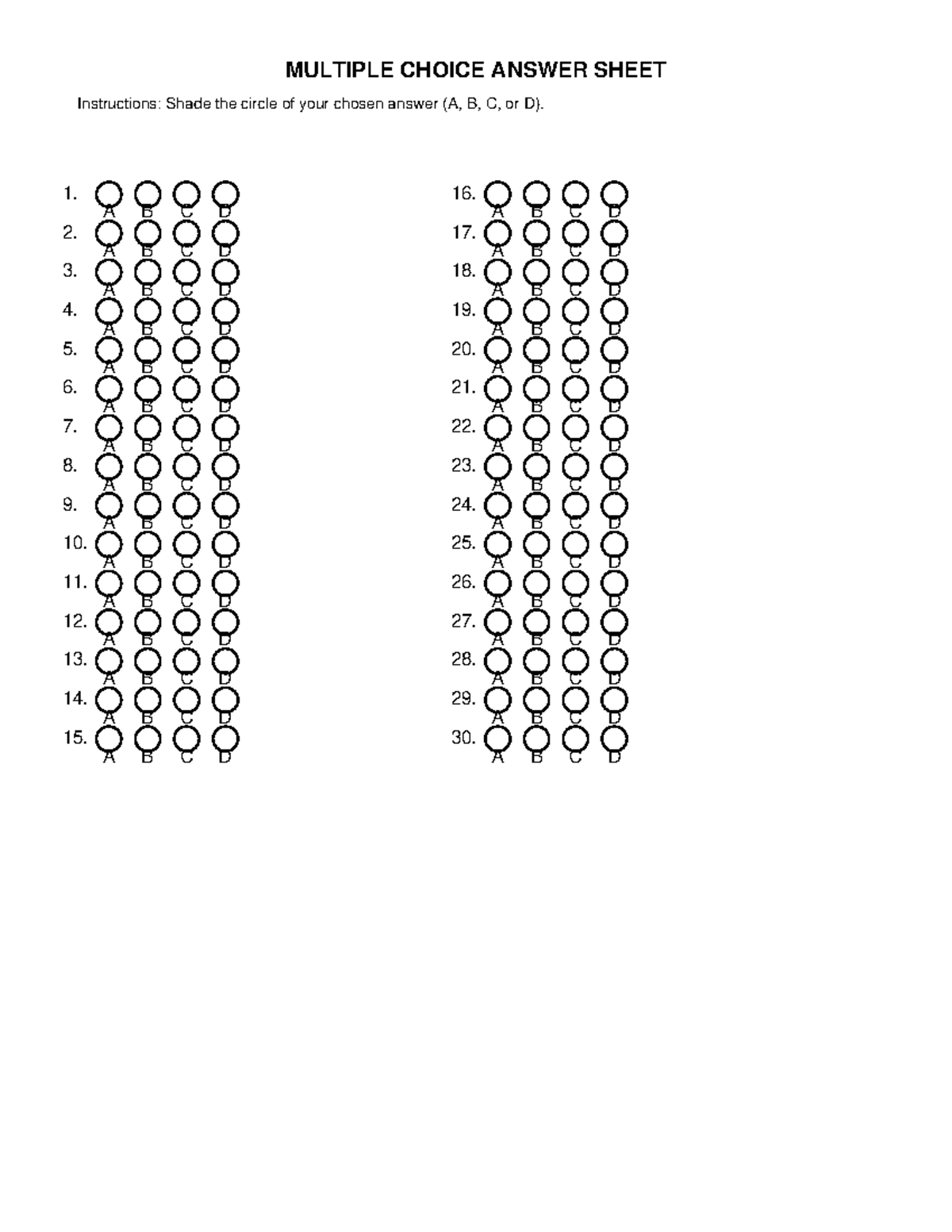 MULTIPLE CHOICE ANSWER SHEET - Shadable Format for Exams - Studocu
