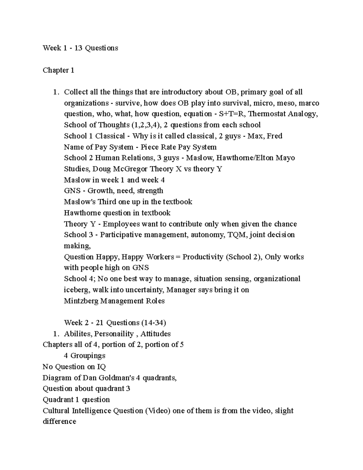 OB 101 Midterm Review Notes: Key Concepts & Questions from Weeks 1-4 ...