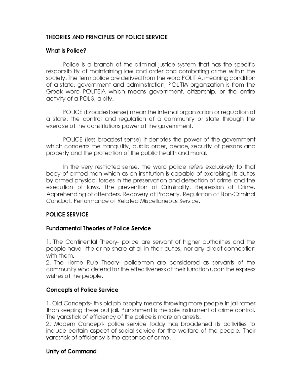 LEA 1 IV Theories and Principles of Police Service Overview - Studocu