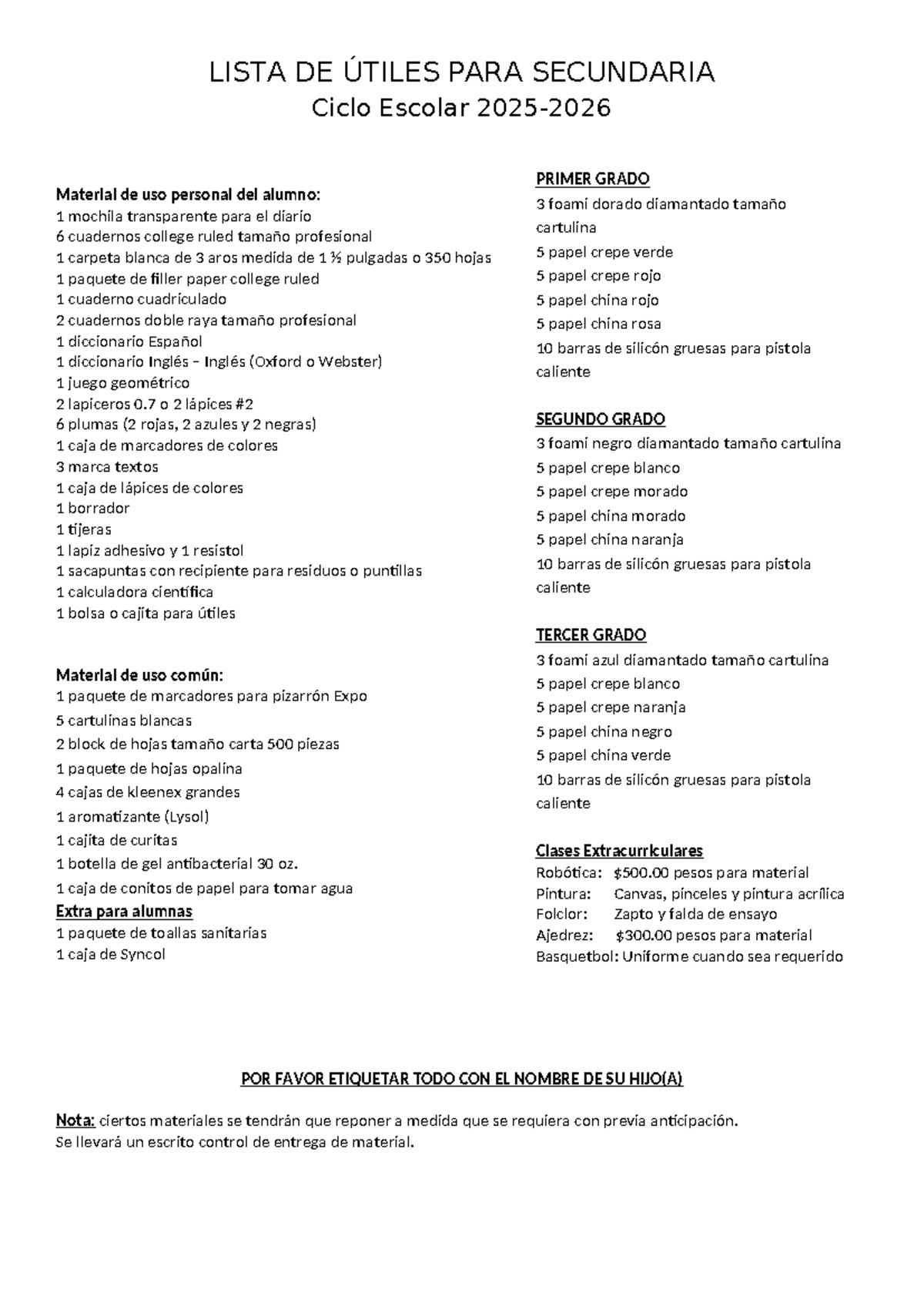Lista de Útiles para Secundaria 2025-2026: Materiales y Requisitos ...