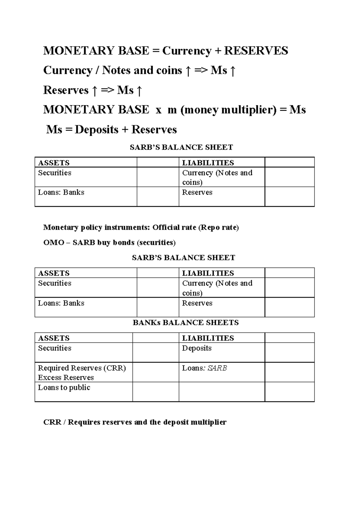Monetary Base & Reserves Analysis: Worksheet Chapter 20 - Studocu