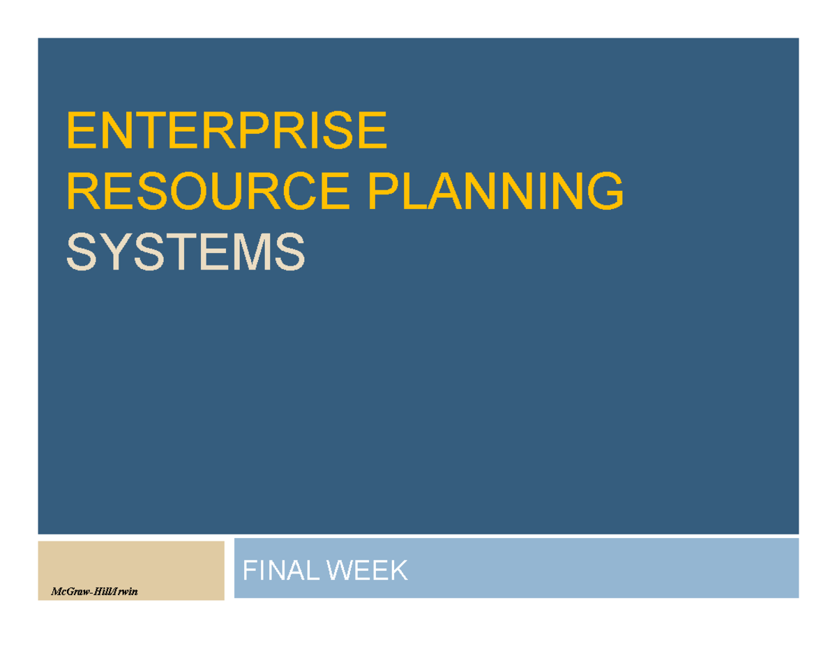 ERP Systems: Final Week Learning Objectives and Key Insights - Studocu