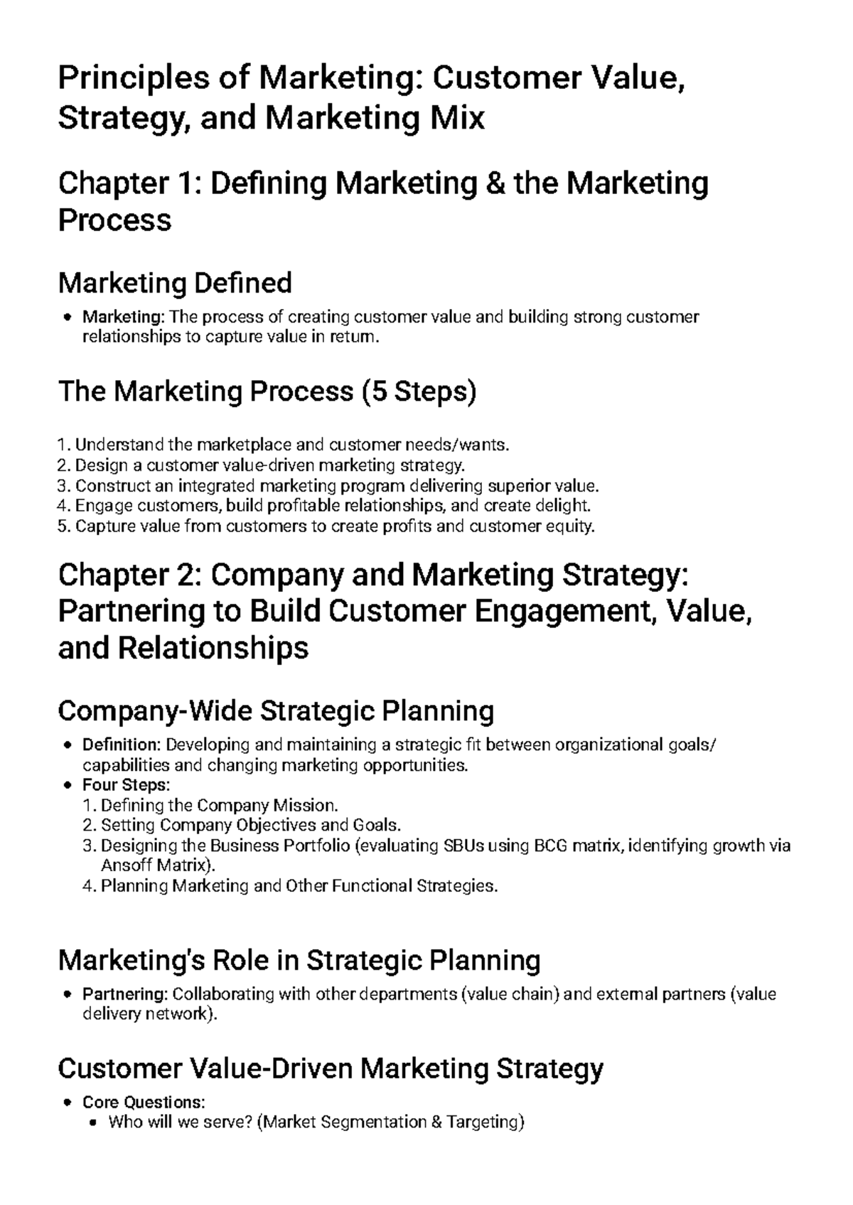 Principles of Marketing (MKT 101): Comprehensive Study Guide - Studocu