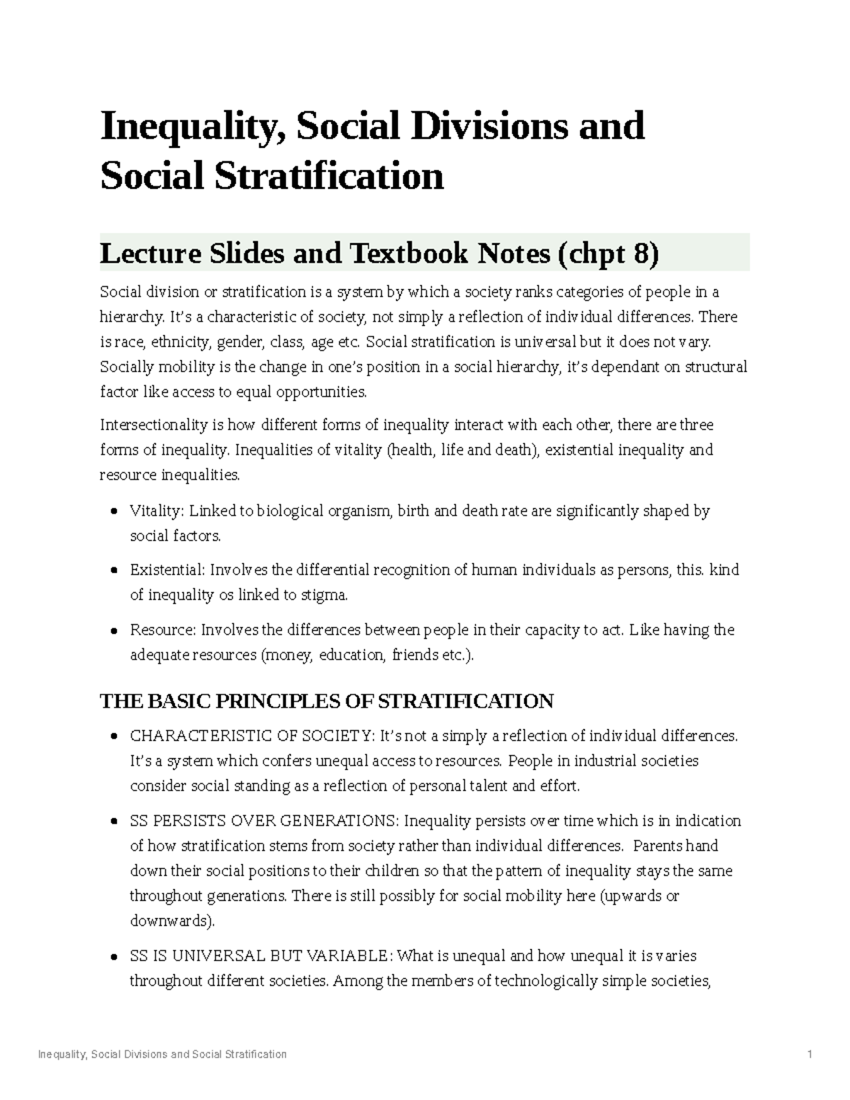 SOC 101: Lecture Notes on Inequality, Social Divisions & Stratification ...