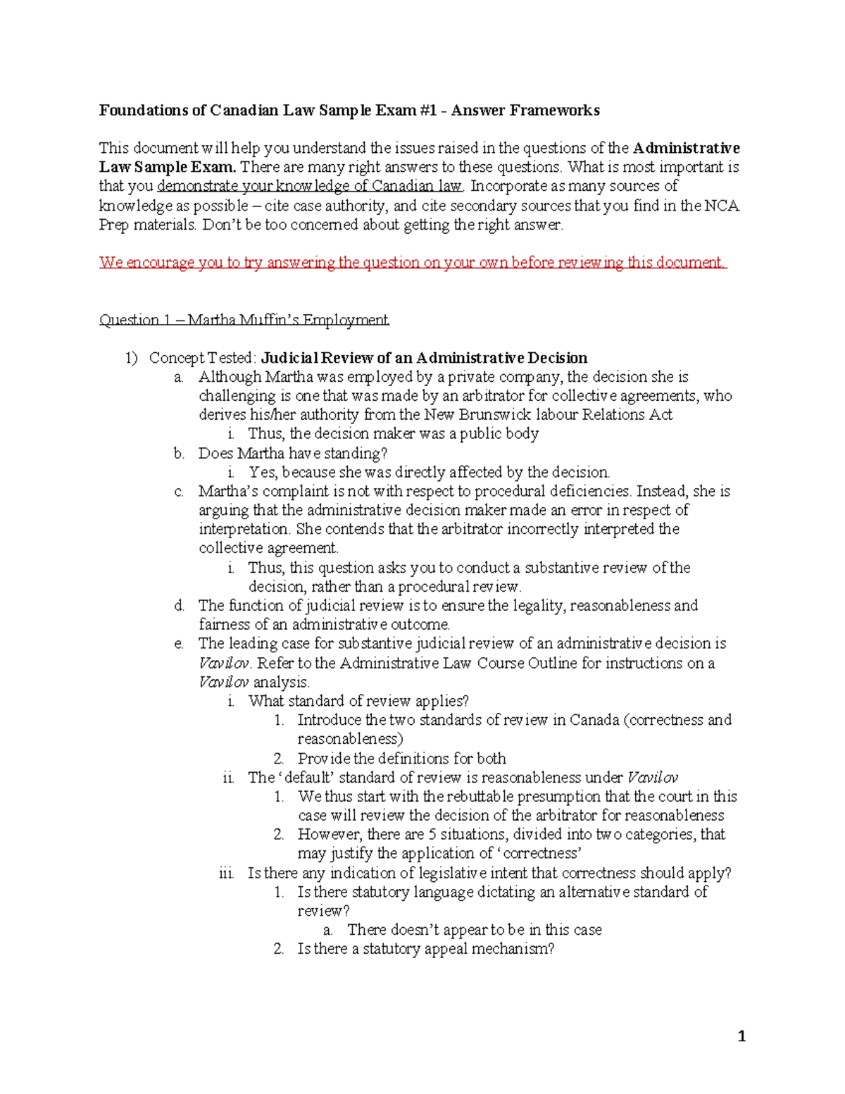 Foundations of Canadian Law 17-100452: Admin Law Sample Exam Answer ...