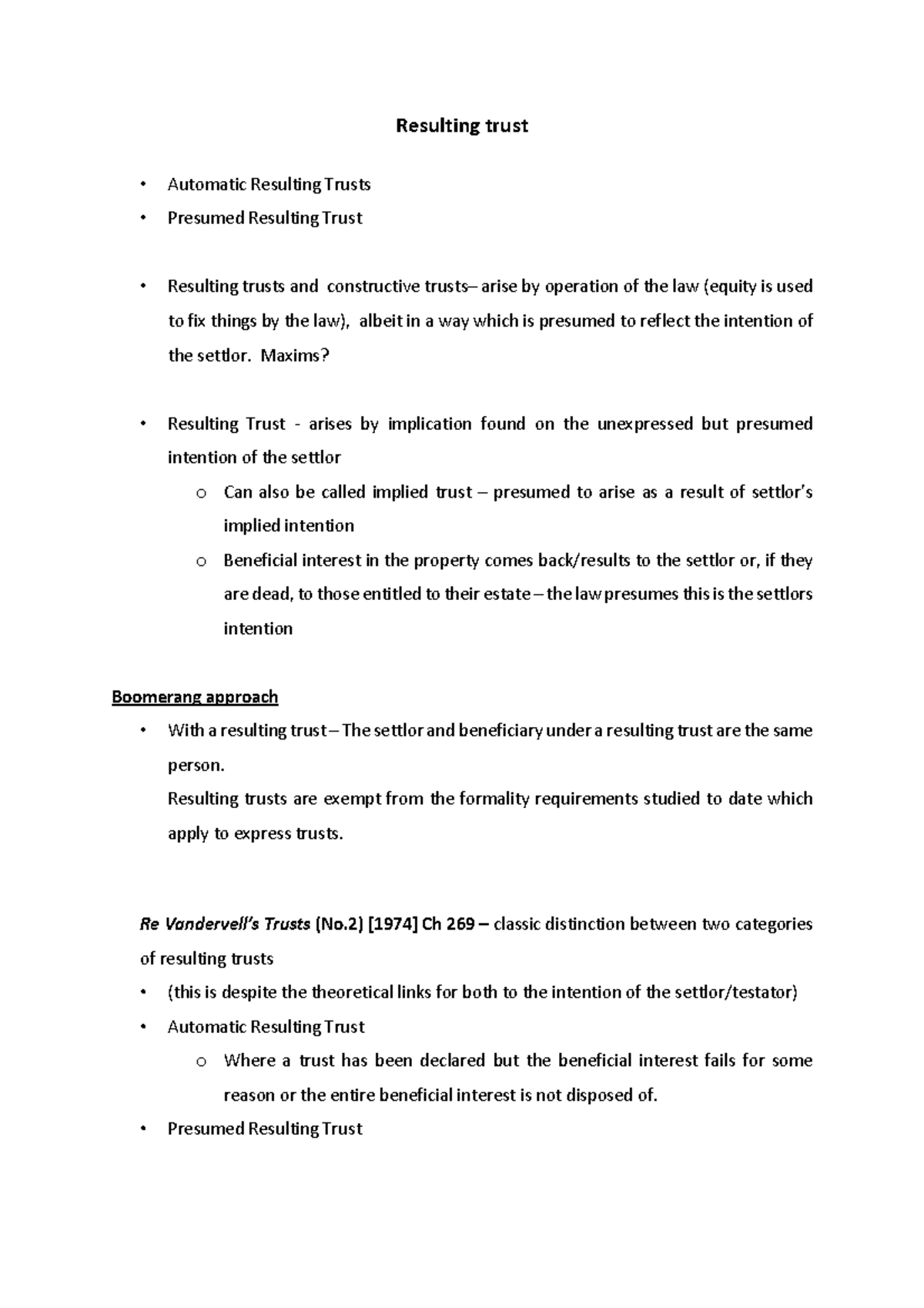 Resulting Trusts: Understanding Automatic and Presumed Types - Studocu